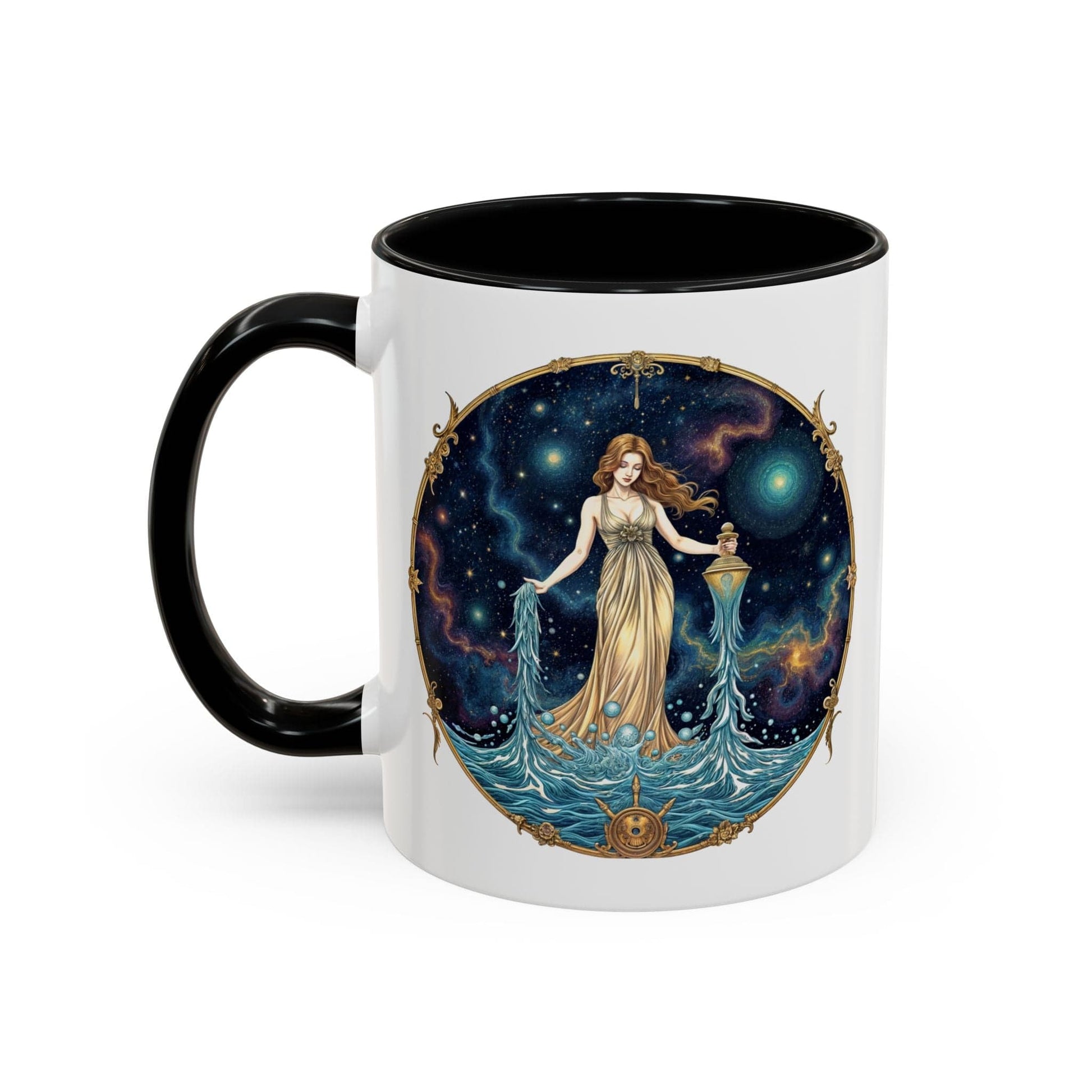 Printify Mug 11oz / Black Aquarius Zodiac Coffee Mug with Inspirational Quote and Smart QR Code Trendy Astrology Gift Personalized Horoscope Mug for Aquarius Lovers