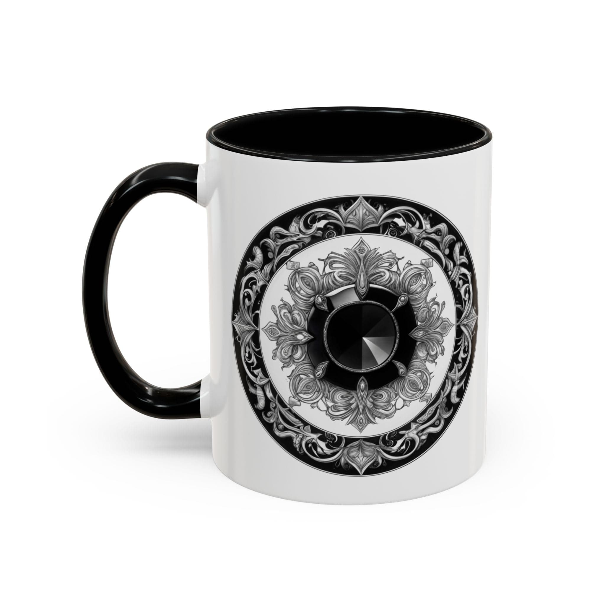 Printify Mug 11oz / Black Black Tourmaline Gemstone Coffee Mug with Grounding Quote and QR Code Perfect Crystal Shield for Home and Office Unique Drinkware