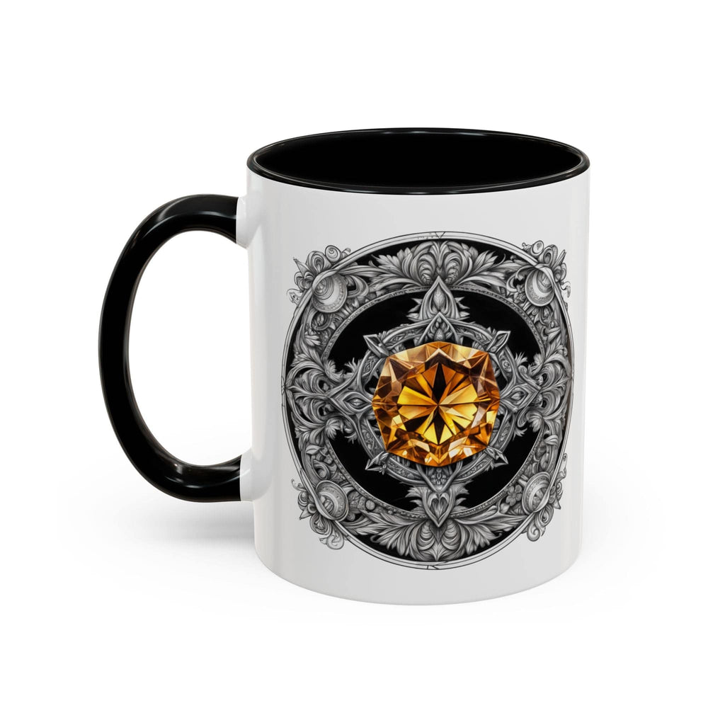 Printify Mug 11oz / Black Citrine Crystal Coffee Mug with Positive Quote and QR Code for Motivational Video Ideal Gift for Gemstone Optimists and Dreamers