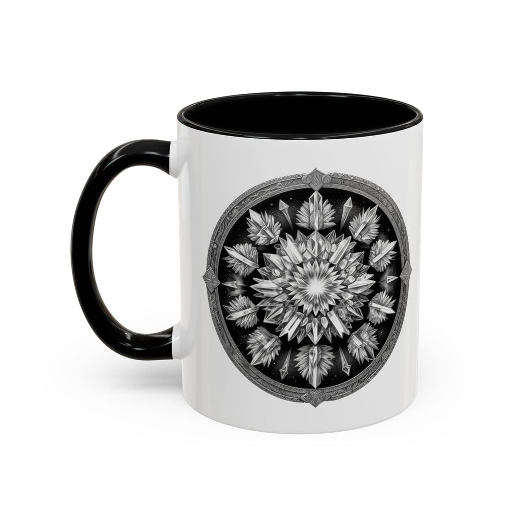 Printify Mug 11oz / Black Clear Quartz Gemstone Coffee Mug with Empowering Quote and QR Code Perfect for Crystal Manifestation and Meditation Enthusiasts