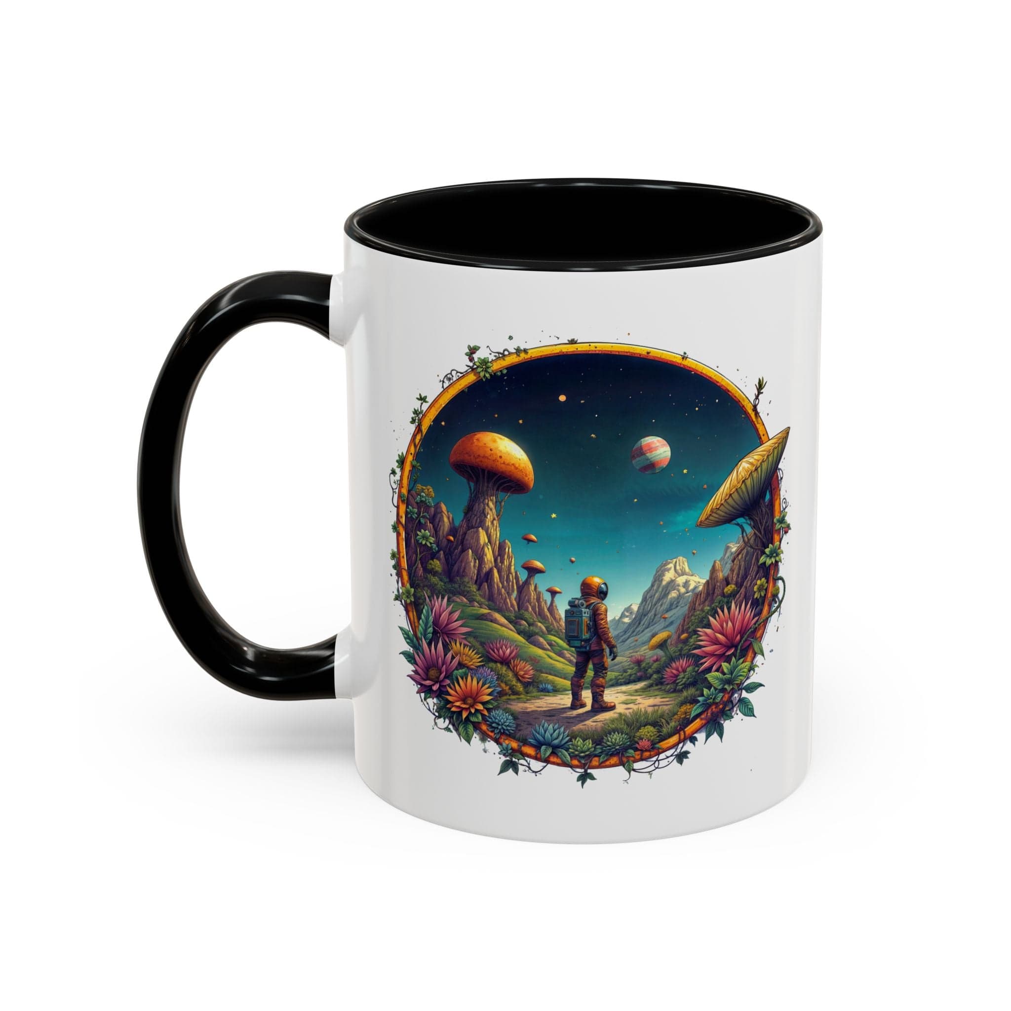 Printify Mug 11oz / Black Mug - Cosmic Explorer - UFO & Cosmic QR Code Quote Video