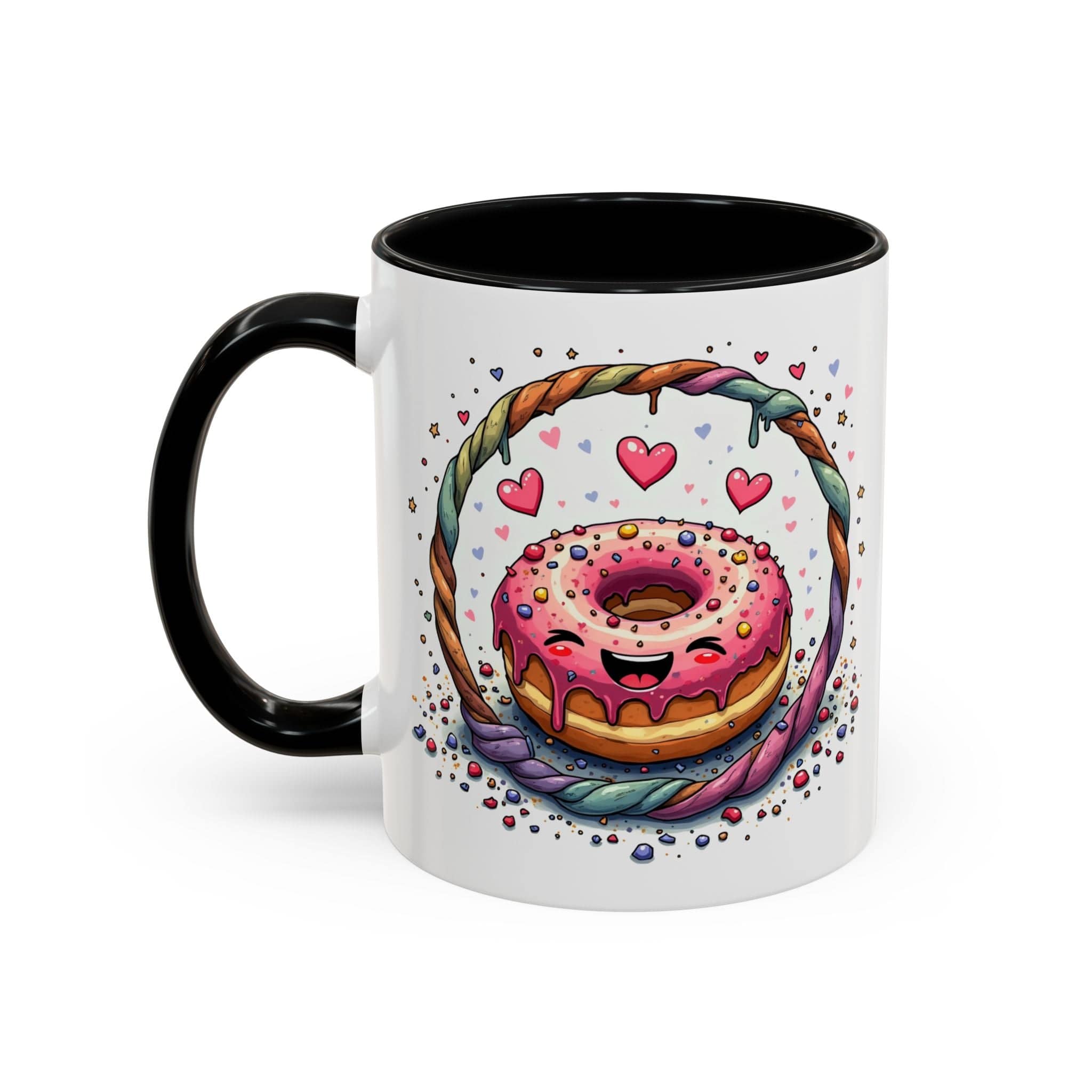 Printify Mug 11oz / Black Mug - Donut Worry - Love & Fun Mug with QR Code Quote Video