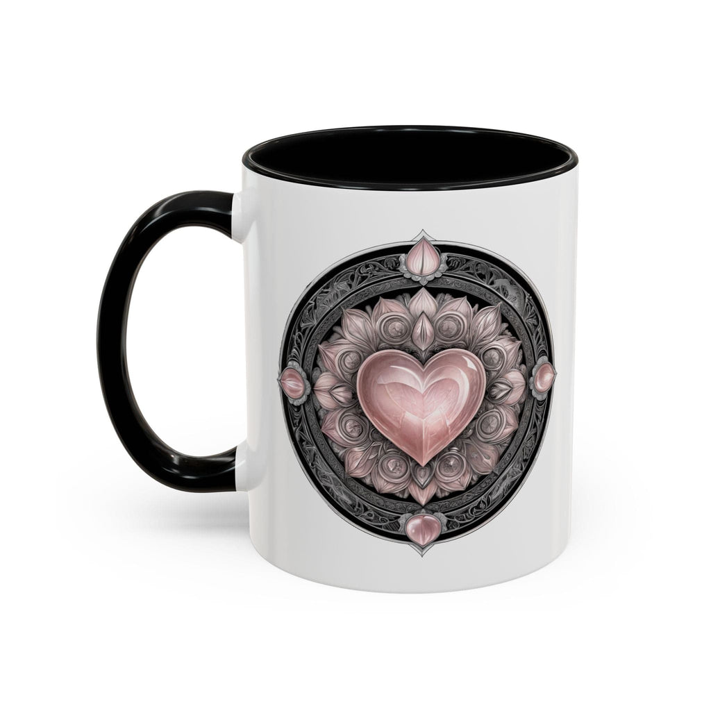 Printify Mug 11oz / Black Rose Quartz Love Crystal Coffee Mug with Heartwarming Quote and QR Code Beautiful Gemstone Gift for Valentines Day or Mothers Day