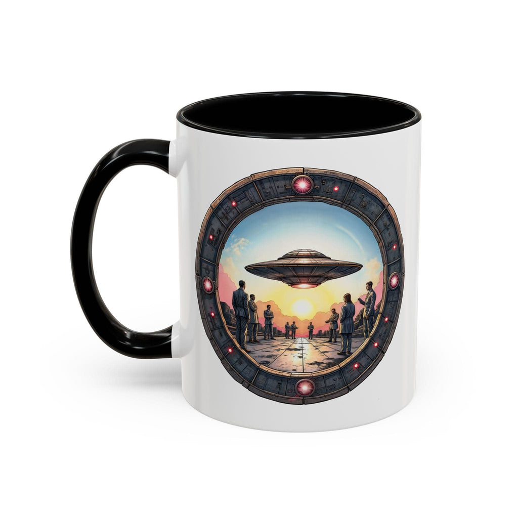Printify Mug 11oz / Black UFO Coffee Mug with Funny Conspiracy Theory Quotes - for Enthusiasts Who Enjoy Mysterious Area 51 Humor Unique Gift Idea QR Code Quote Video