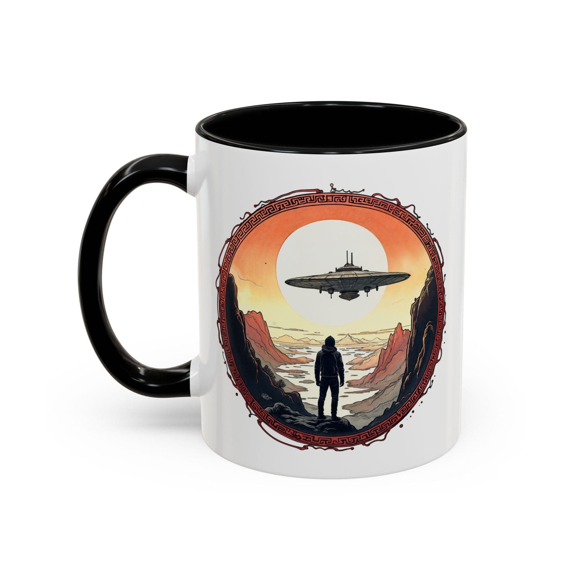 Printify Mug 11oz / Black UFO Coffee Mug with Silly Missing Socks Quote for Skeptical Believers - Who Adore Unique Quirky Hilarious Alien Humor QR Code Quote Video