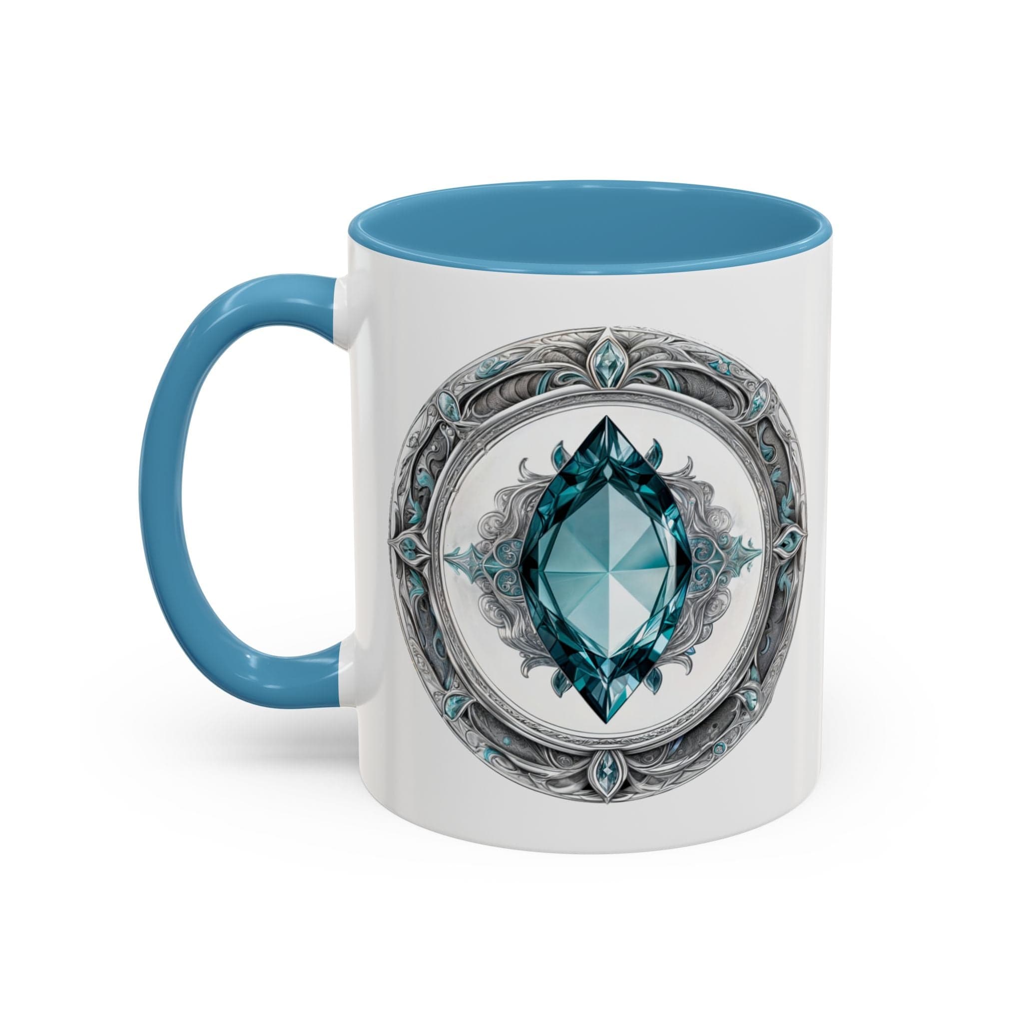 Printify Mug 11oz / Light Blue Aquamarine Crystal Coffee Mug with Soothing Quote and QR Code Great Gift for Ocean Lovers Gemstone and Meditation Enthusiasts