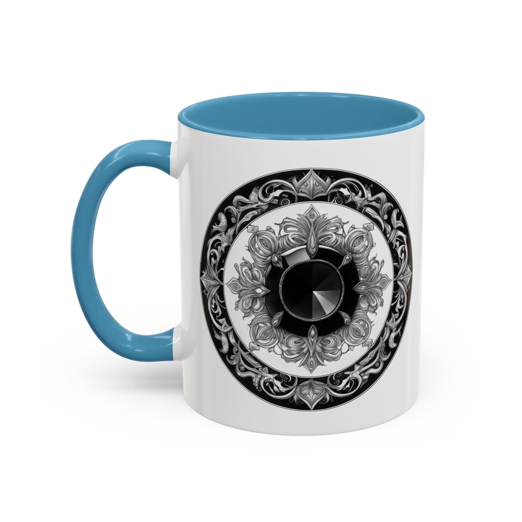 Printify Mug 11oz / Light Blue Black Tourmaline Gemstone Coffee Mug with Grounding Quote and QR Code Perfect Crystal Shield for Home and Office Unique Drinkware