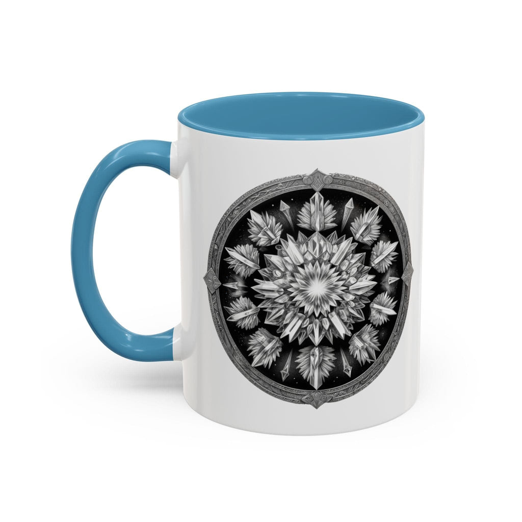 Printify Mug 11oz / Light Blue Clear Quartz Gemstone Coffee Mug with Empowering Quote and QR Code Perfect for Crystal Manifestation and Meditation Enthusiasts