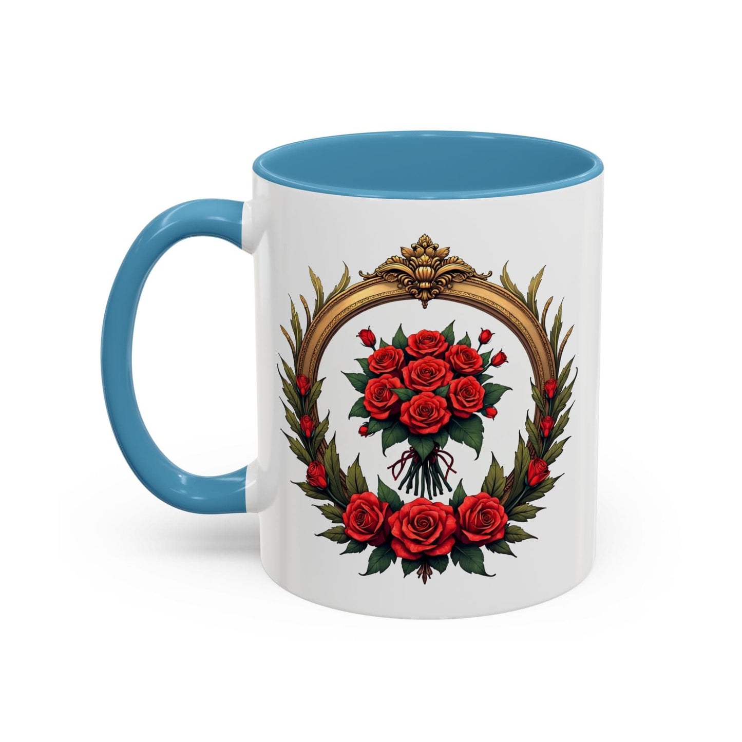 Printify Mug 11oz / Light Blue Floral Fantasy Mug Bright and Cheerful Gift for Loved Ones Romantic Present Celebrate Lovers Beautiful Moments QR Quote Video Keepsake