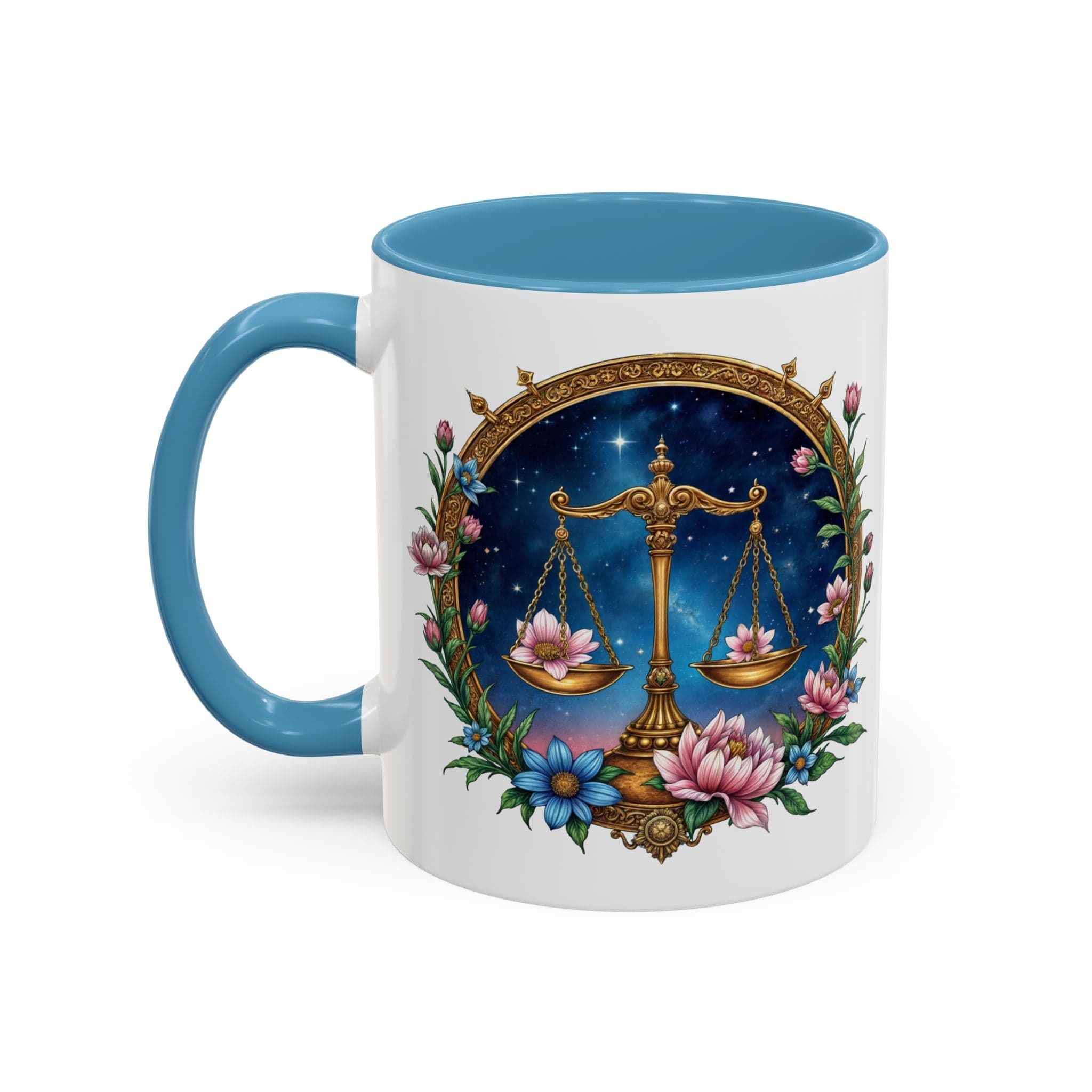 Printify Mug 11oz / Light Blue Libra Zodiac Coffee Mug with Inspirational Quote and Smart QR Code Balanced Astrology Gift Custom Horoscope Lovers Mug for Libra Fans