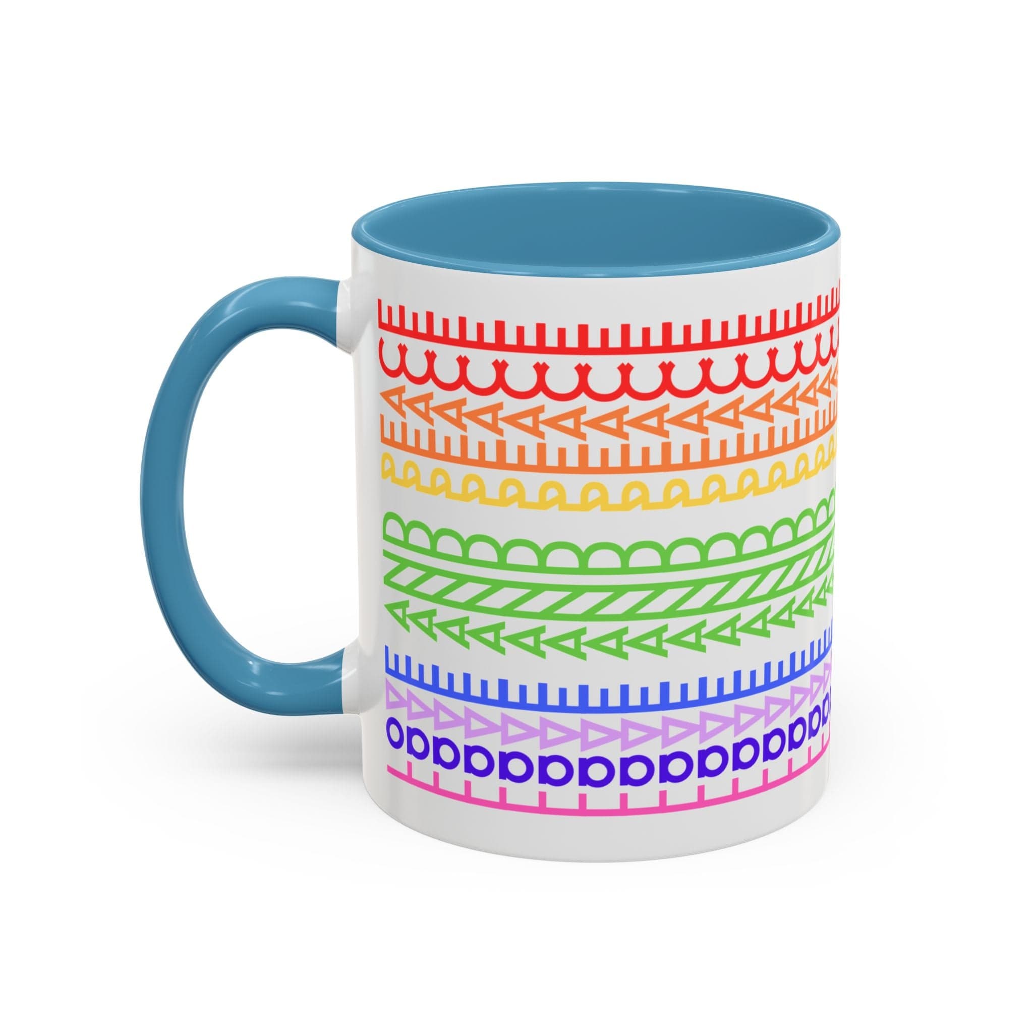 Printify Mug 11oz / Light Blue Love and Peace Rainbow - Hidden Message Mug