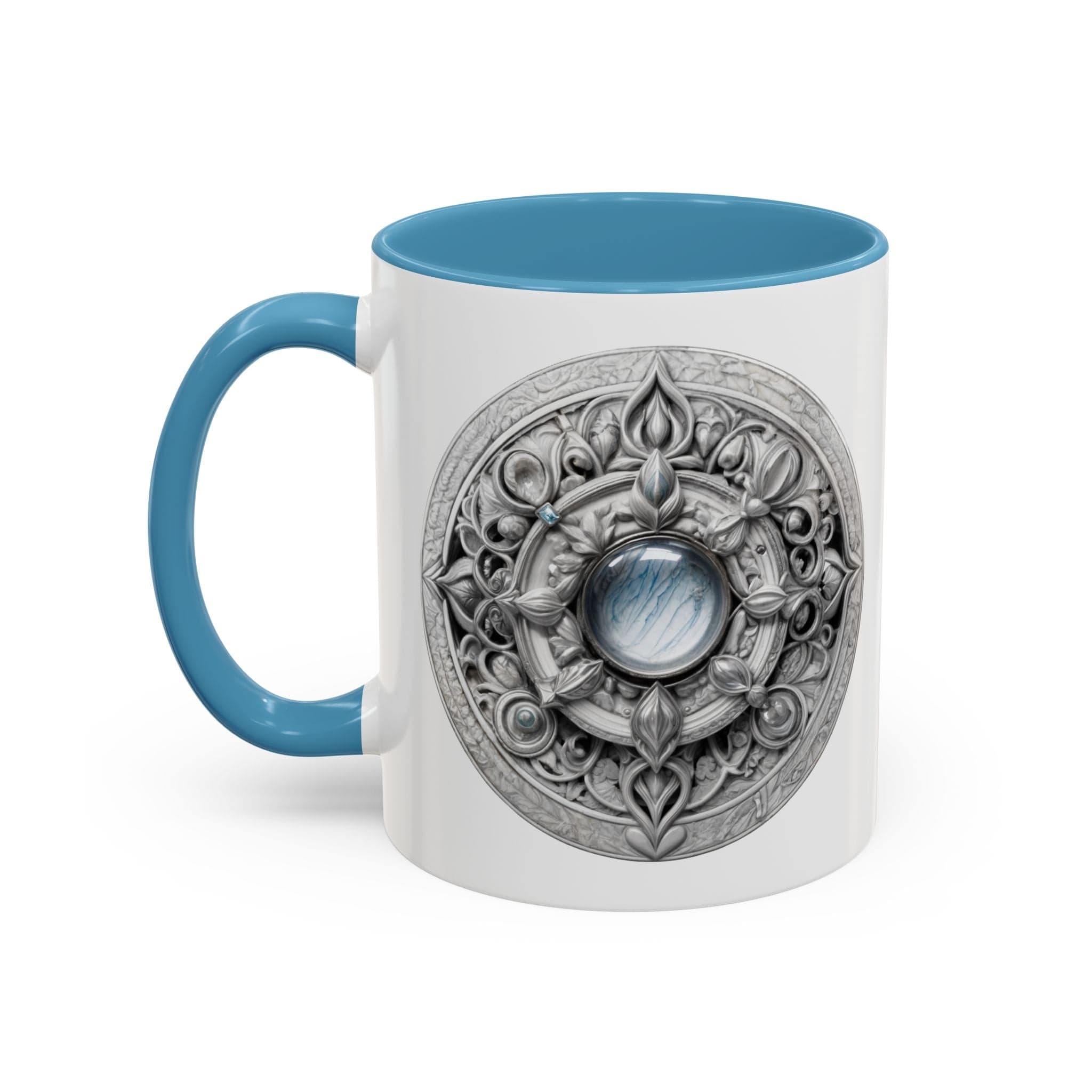 Printify Mug 11oz / Light Blue Moonstone Gemstone Coffee Mug with Empowering Quote and QR Code Perfect for Mystics and Creative Spirits Beautiful Crystal Lovers