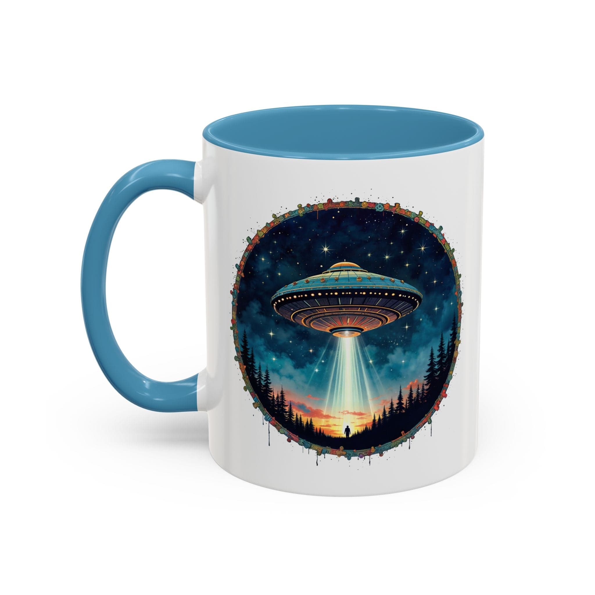 Printify Mug 11oz / Light Blue Mug - Aliens Are Here - UFO & Cosmic QR Code Quote Video