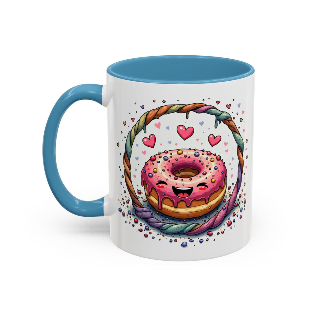 Printify Mug 11oz / Light Blue Mug - Donut Worry - Love & Fun Mug with QR Code Quote Video