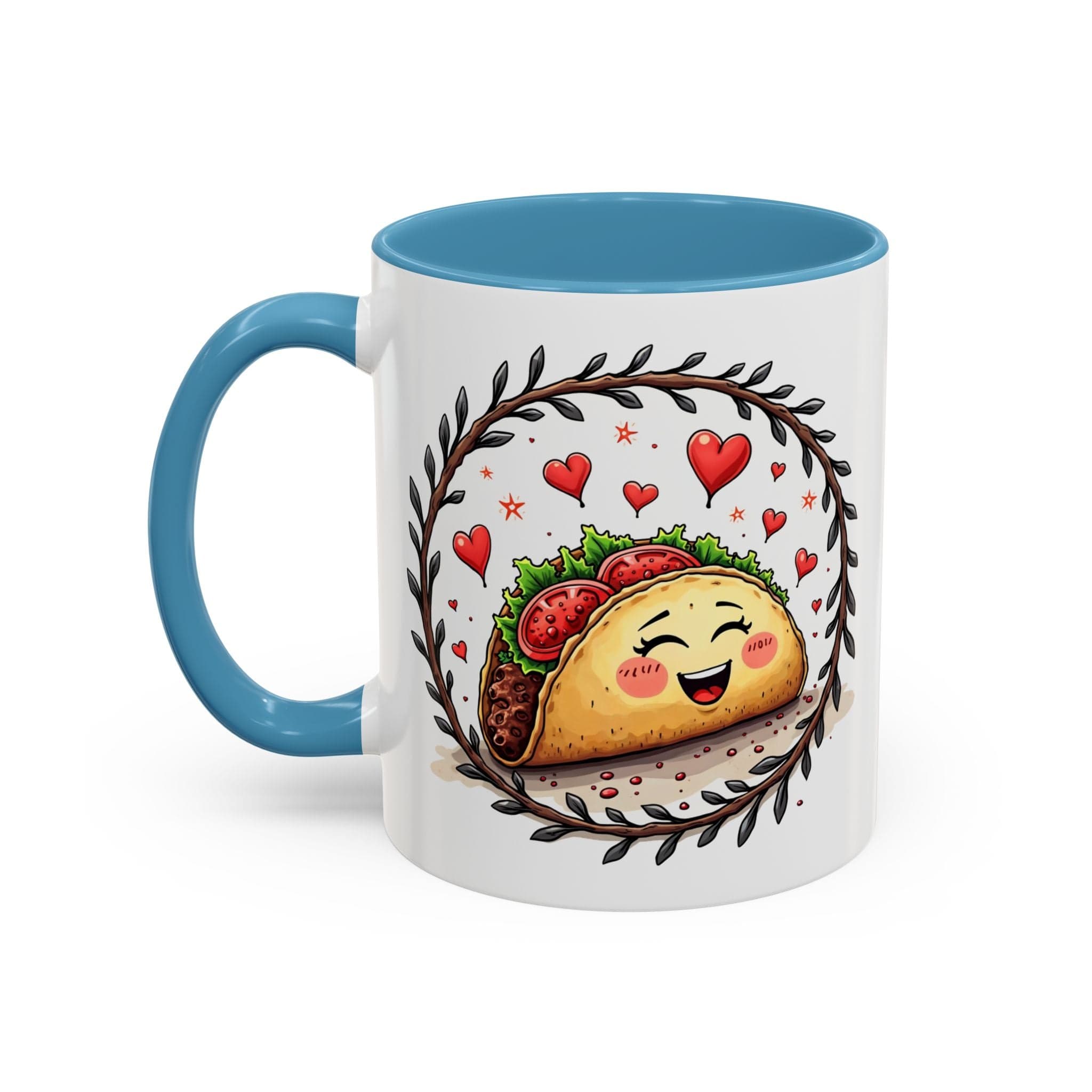 Printify Mug 11oz / Light Blue Mug - Taco 'Bout Love - Love & Fun Mug with QR Code Quote Video
