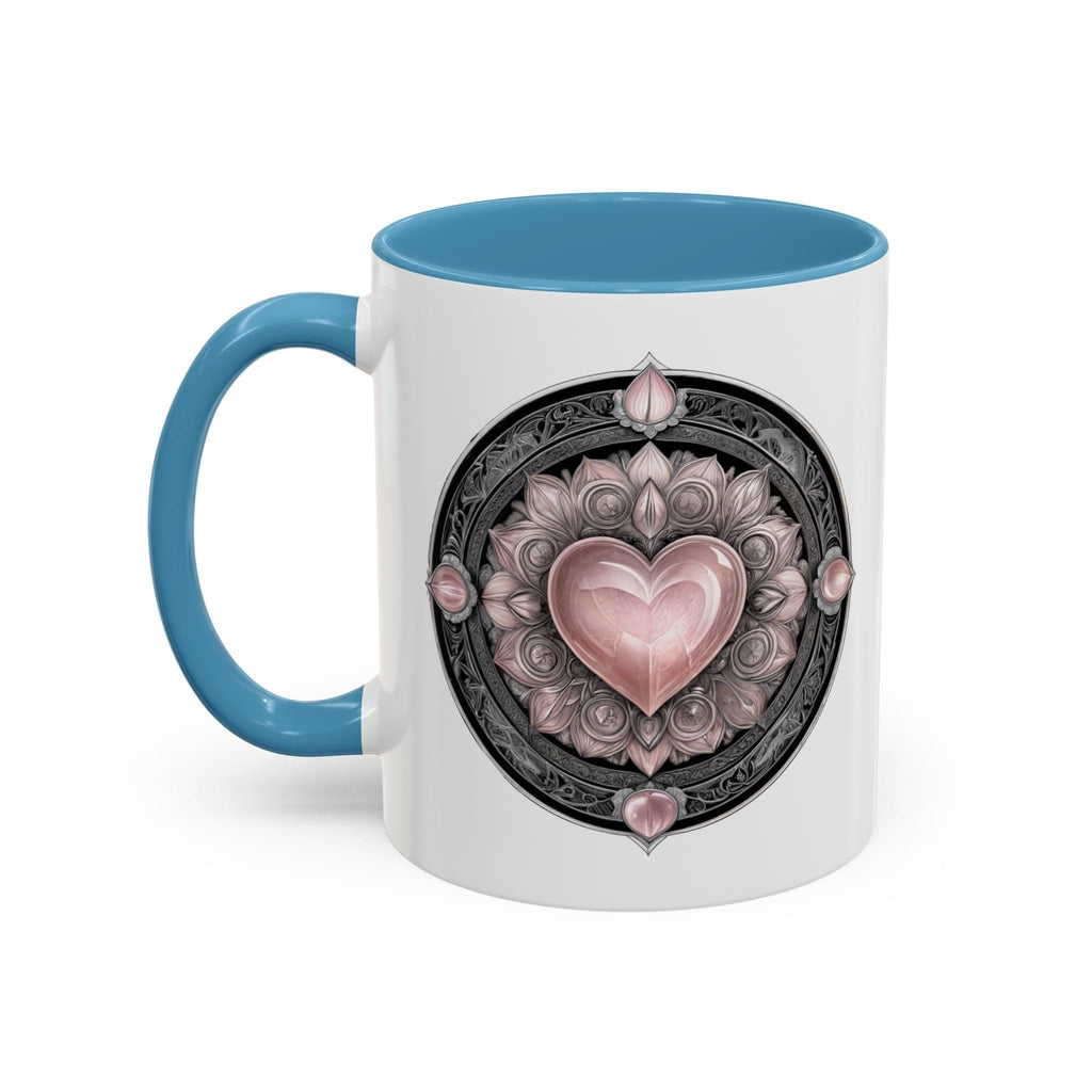 Printify Mug 11oz / Light Blue Rose Quartz Love Crystal Coffee Mug with Heartwarming Quote and QR Code Beautiful Gemstone Gift for Valentines Day or Mothers Day