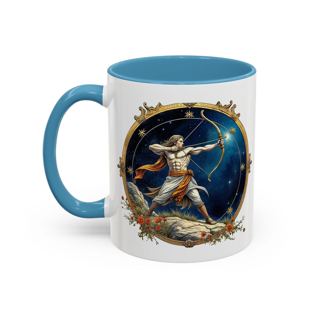 Printify Mug 11oz / Light Blue Sagittarius Zodiac Coffee Mug with Inspirational Quote and Smart QR Code Adventurous Astrology Gift Horoscope Mug for Sagittarius Fans