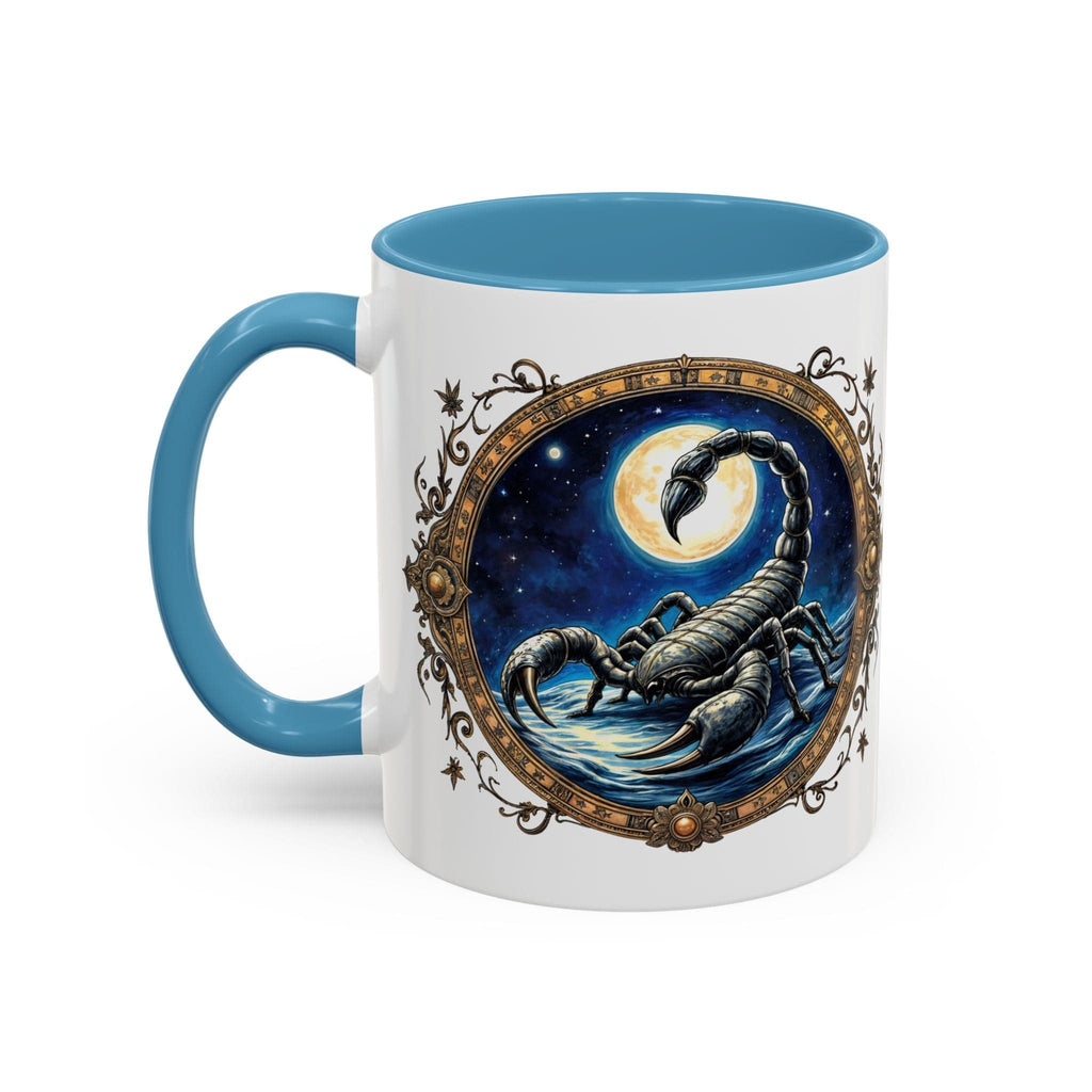 Printify Mug 11oz / Light Blue Scorpio Zodiac Coffee Mug with Inspirational Quote and Smart QR Code Mysterious Astrology Gift Unique Horoscope Mug for Scorpio Lovers