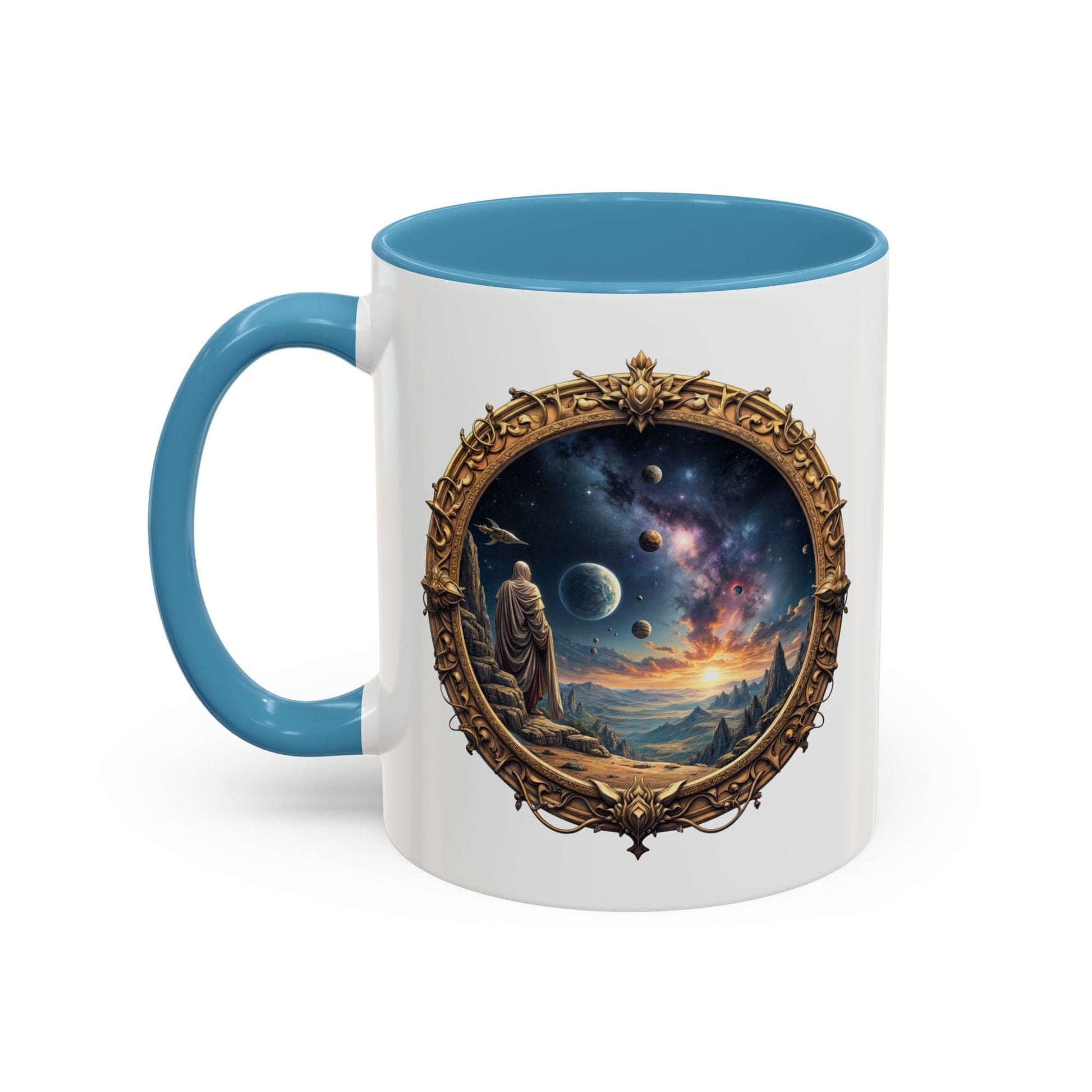 Printify Mug 11oz / Light Blue UFO Coffee Mug with Earth Pizza Quote for Space Enthusiasts - Who Love Unique Gift Funny Intergalactic Space Humor QR Code Quote Video