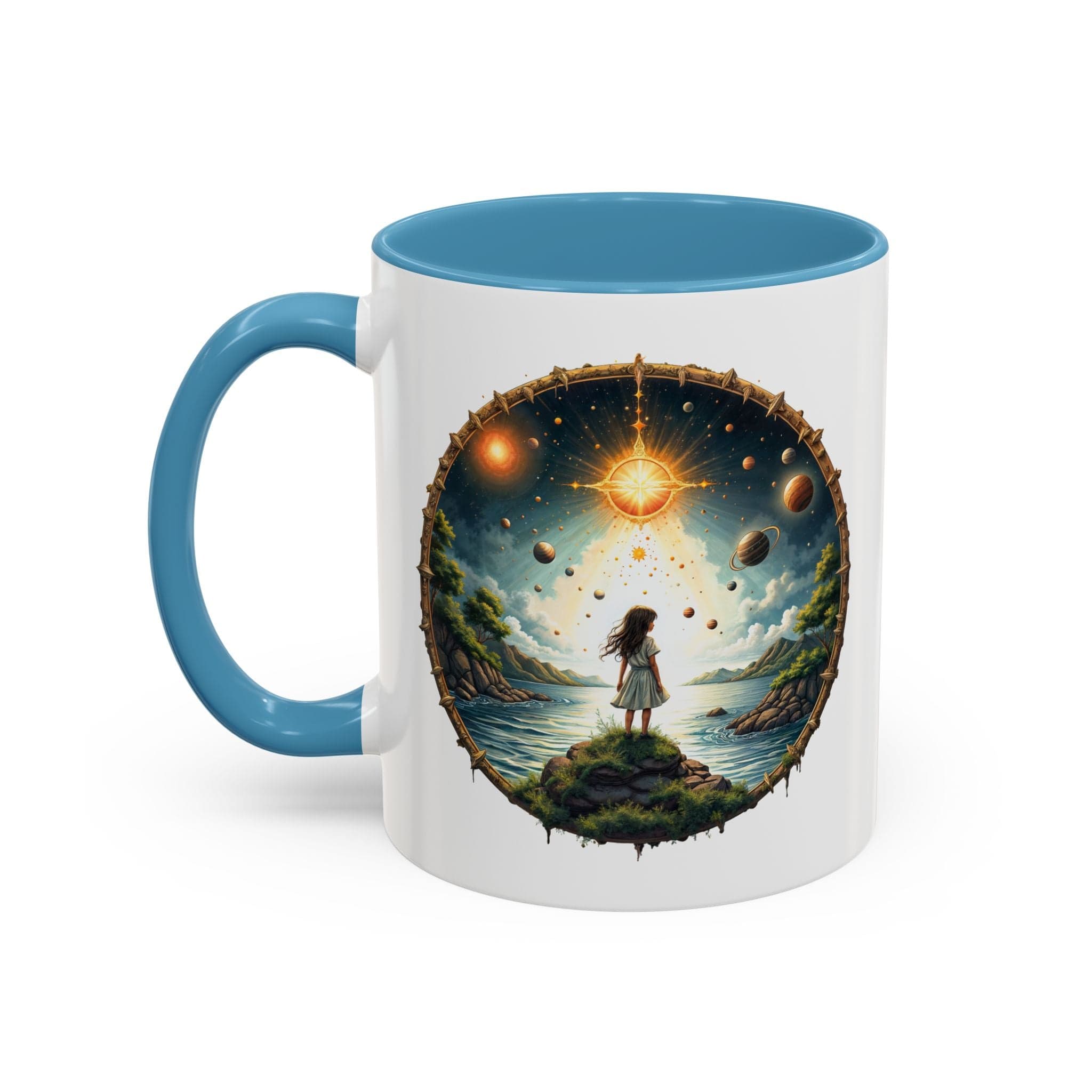 Printify Mug 11oz / Light Blue UFO Coffee Mug with Exploring the Final Frontier Quote - Space Enthusiasts Who Enjoy Unique Gifts Hilarious Space Puns QR Code Quote Video