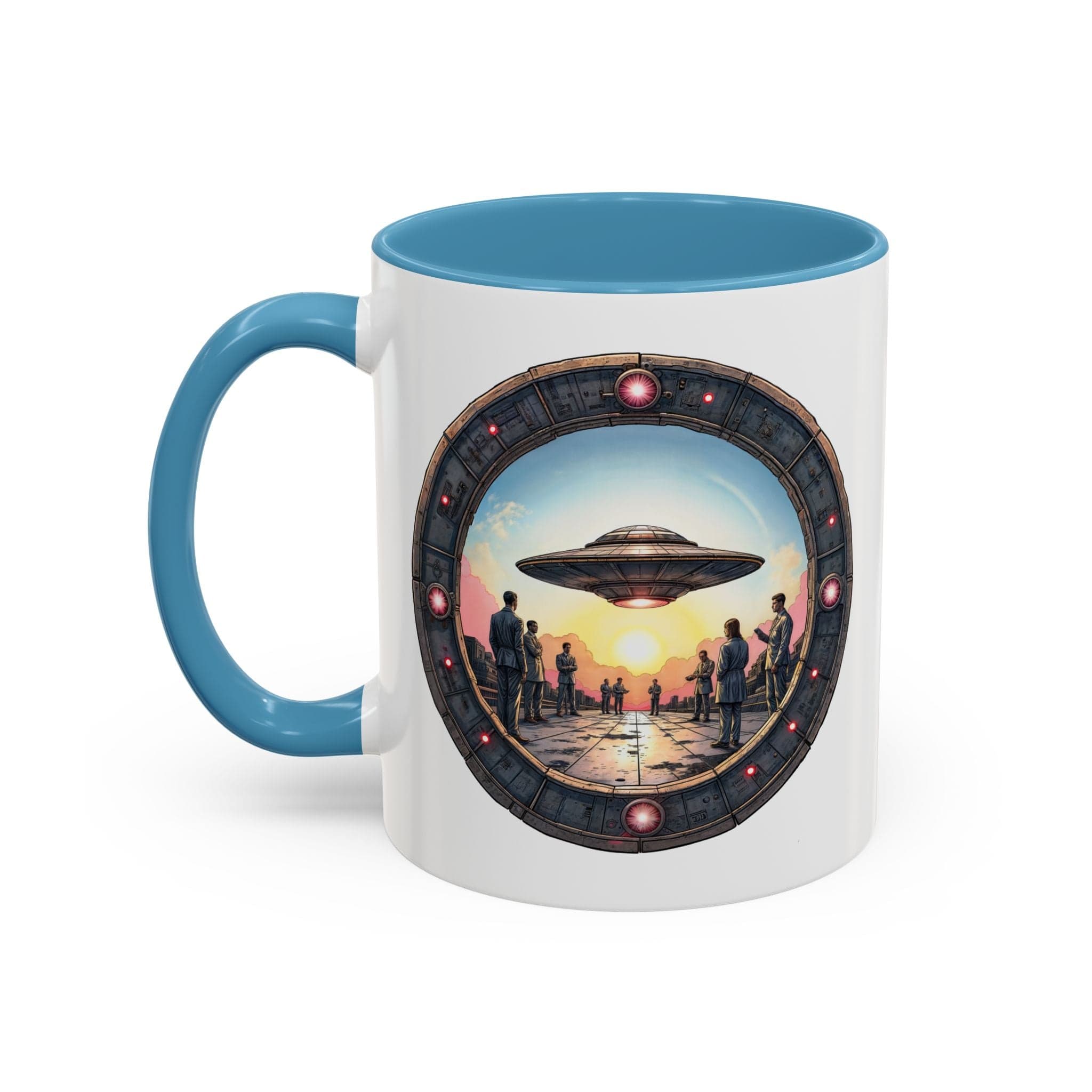 Printify Mug 11oz / Light Blue UFO Coffee Mug with Funny Conspiracy Theory Quotes - for Enthusiasts Who Enjoy Mysterious Area 51 Humor Unique Gift Idea QR Code Quote Video
