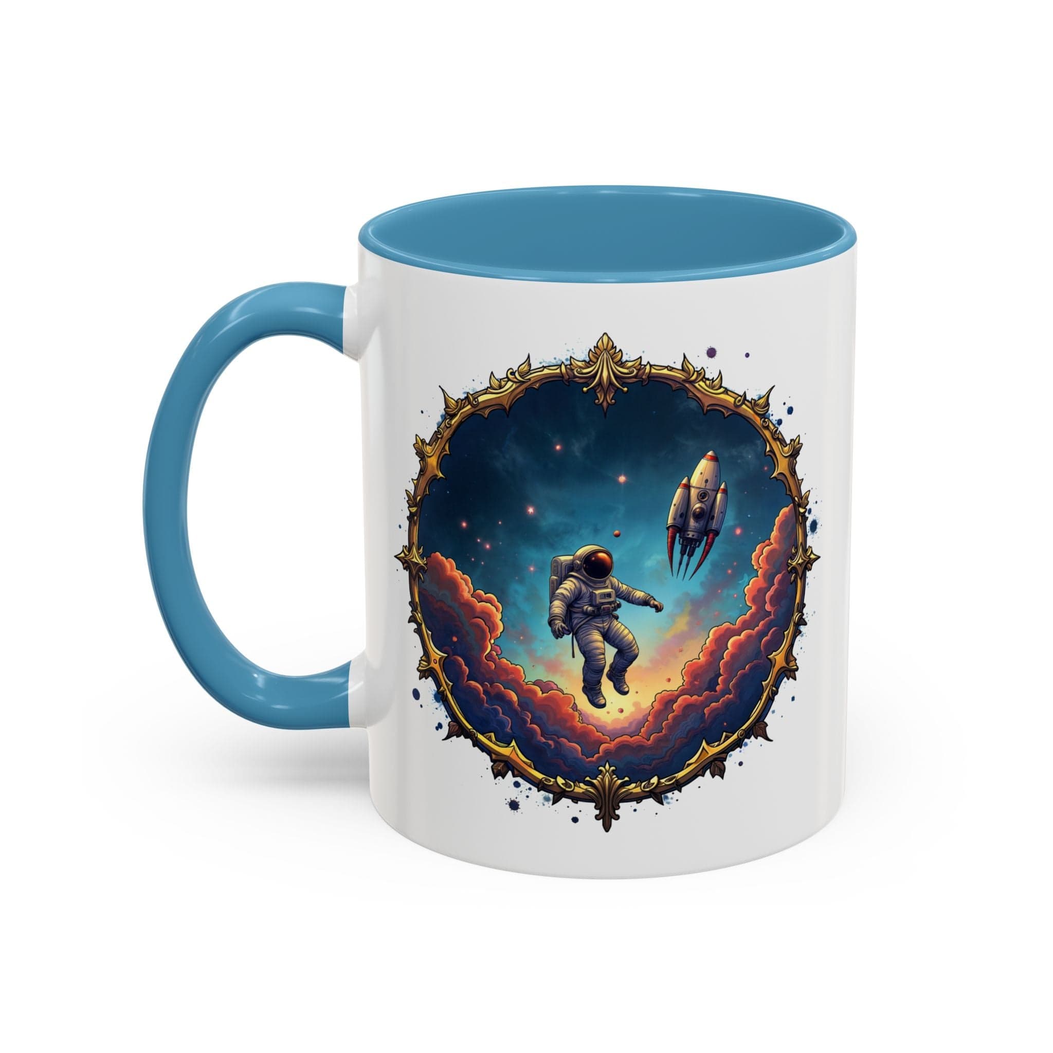 Printify Mug 11oz / Light Blue UFO Coffee Mug with Happy Hour Quotes for Intergalactic Travelers - Who Love Quirky Gift Funny Space-Themed Puns for All QR Code Quote Video