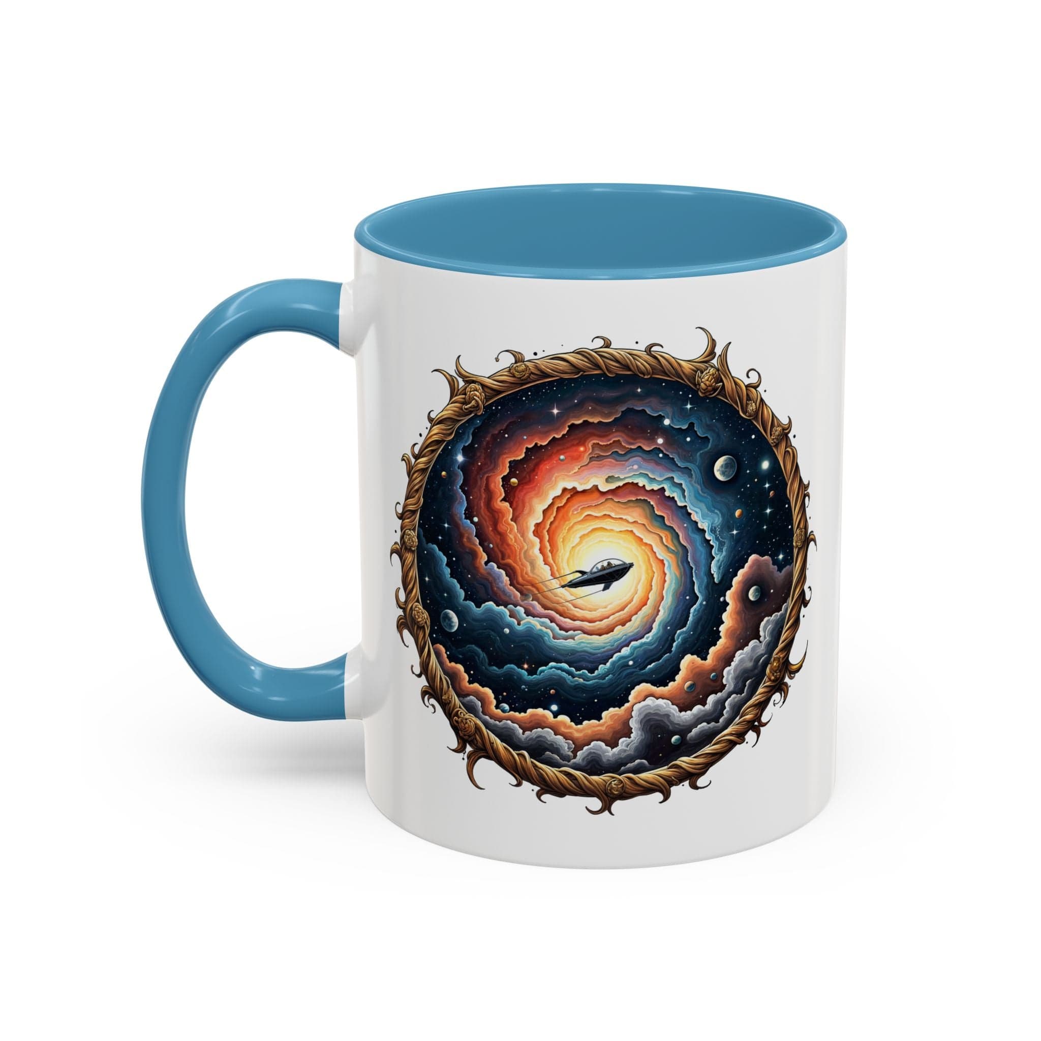 Printify Mug 11oz / Light Blue UFO Coffee Mug with Humorous Alien Quote - for Skeptical Science Lover Who Enjoy Unique Quirky Gift Hilarious Space Joke QR Code Quote Video