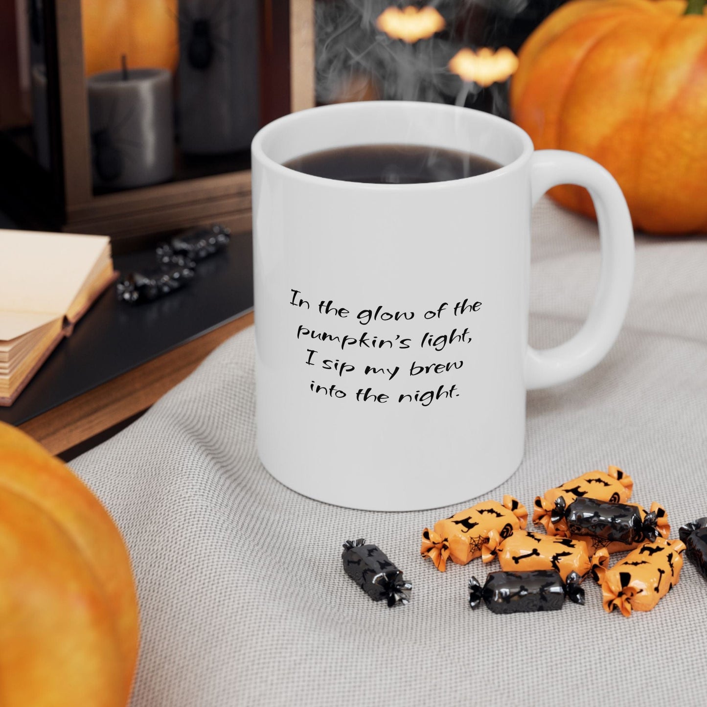 Printify Mug 11oz Motivational Jack-o-lantern Pumpkin Ceramic Mug, Gift for Coffee Lovers, Halloween Home Decor, Inspirational Beverage Cup, Halloween Mug,