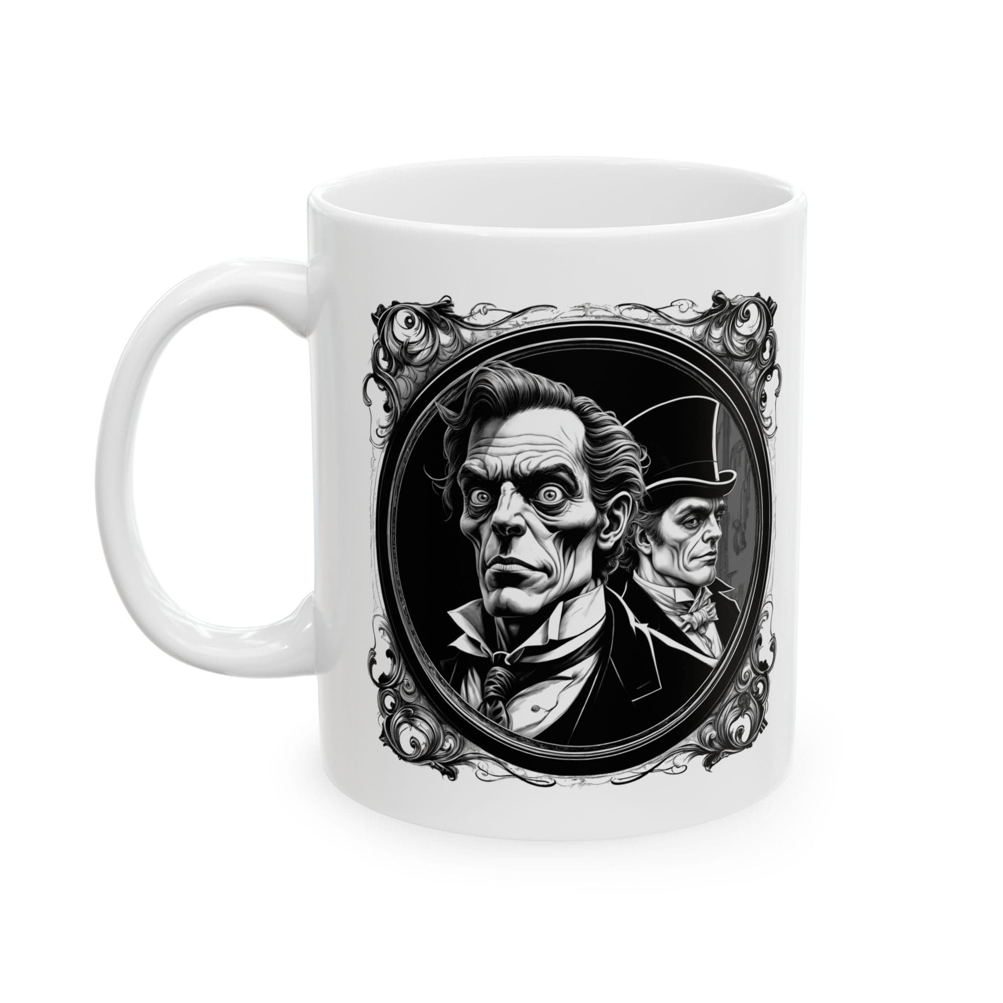 Printify Mug 11oz Mug - Dr. Jekyll and Mr. Hyde - Mysteries & Monsters Inspirational QR Code Quote Video