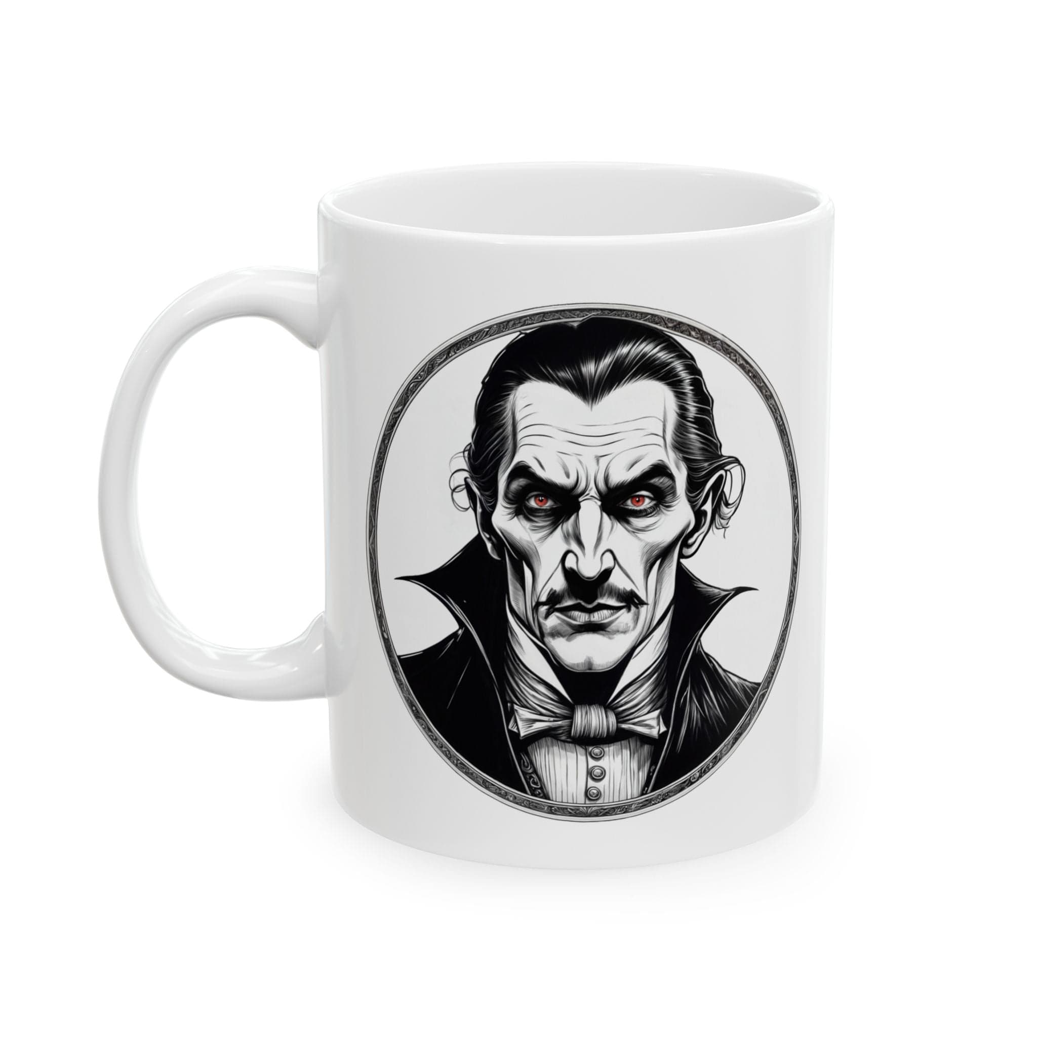 Printify Mug 11oz Mug - Dracula - Mysteries & Monsters Inspirational QR Code Quote Video