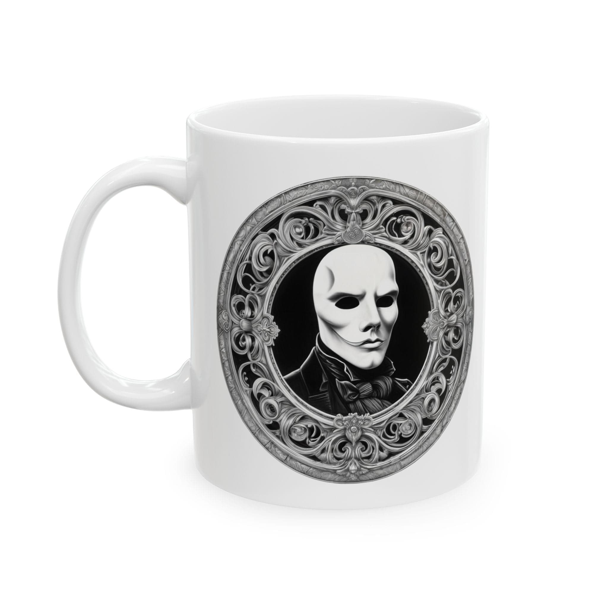 Printify Mug 11oz Mug - Phantom of the Opera - Mysteries & Monsters Inspirational QR Code Quote Video