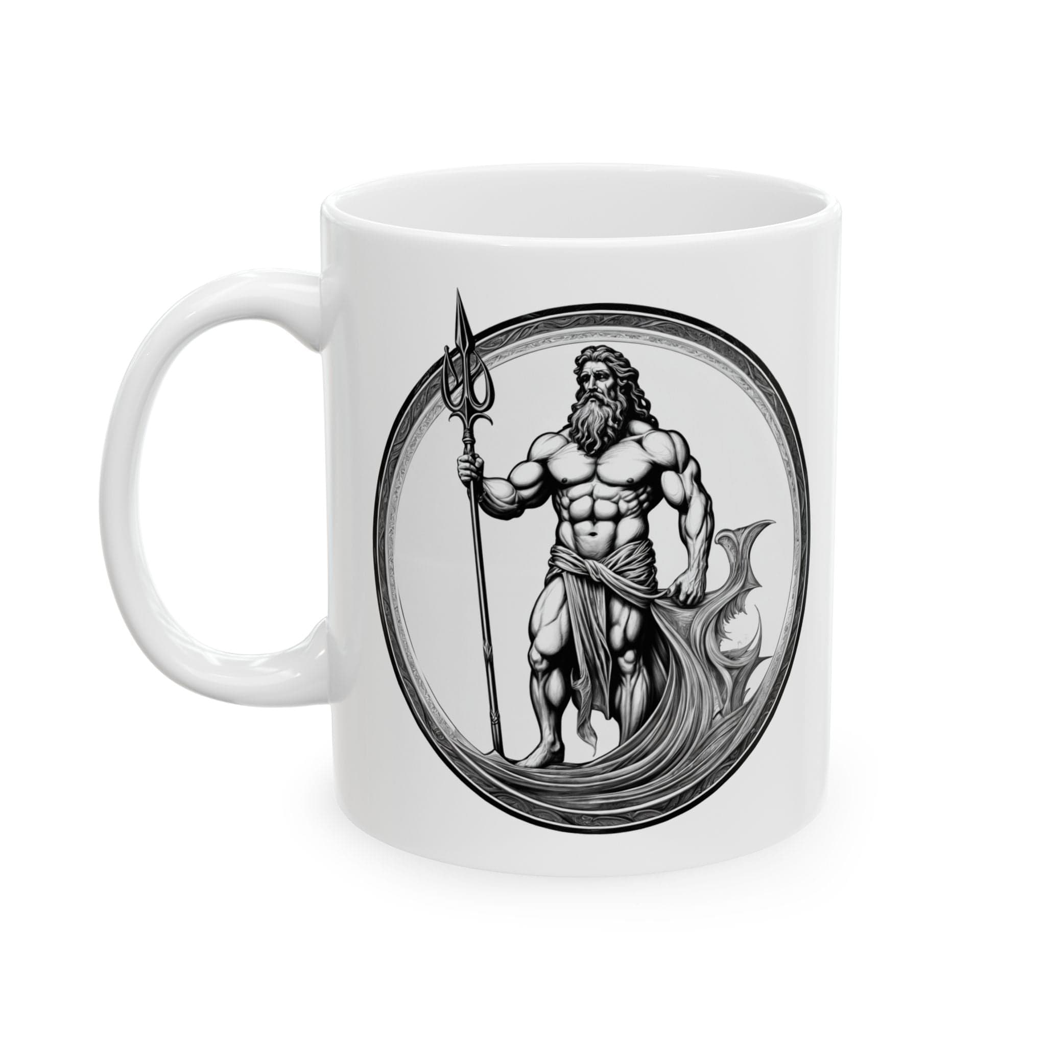 Printify Mug 11oz Mug - Poseidon - Heroes & Quests Motivational QR Code Quote Video