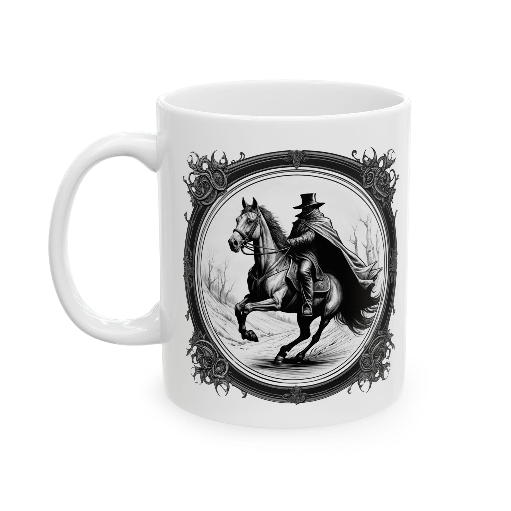 Printify Mug 11oz Mug - The Headless Horseman - Mysteries & Monsters Inspirational QR Code Quote Video