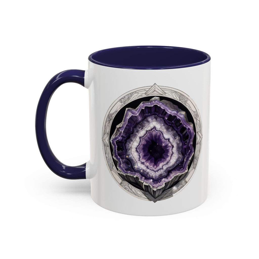 Printify Mug 11oz / Navy Amethyst Gemstone Coffee Mug with Inspirational Quote and QR Code Perfect Gift for Mindfulness Lovers and Crystal Spiritual Seekers