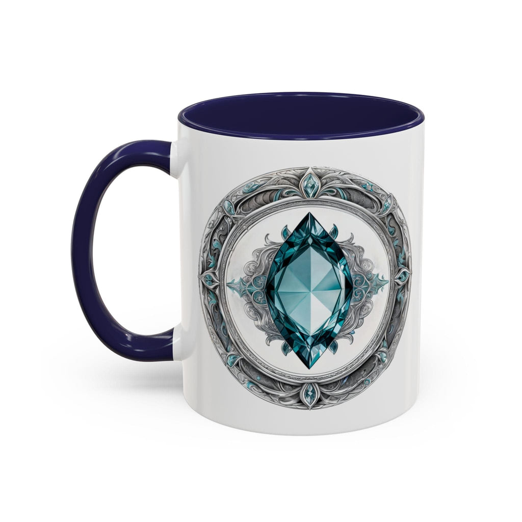 Printify Mug 11oz / Navy Aquamarine Crystal Coffee Mug with Soothing Quote and QR Code Great Gift for Ocean Lovers Gemstone and Meditation Enthusiasts
