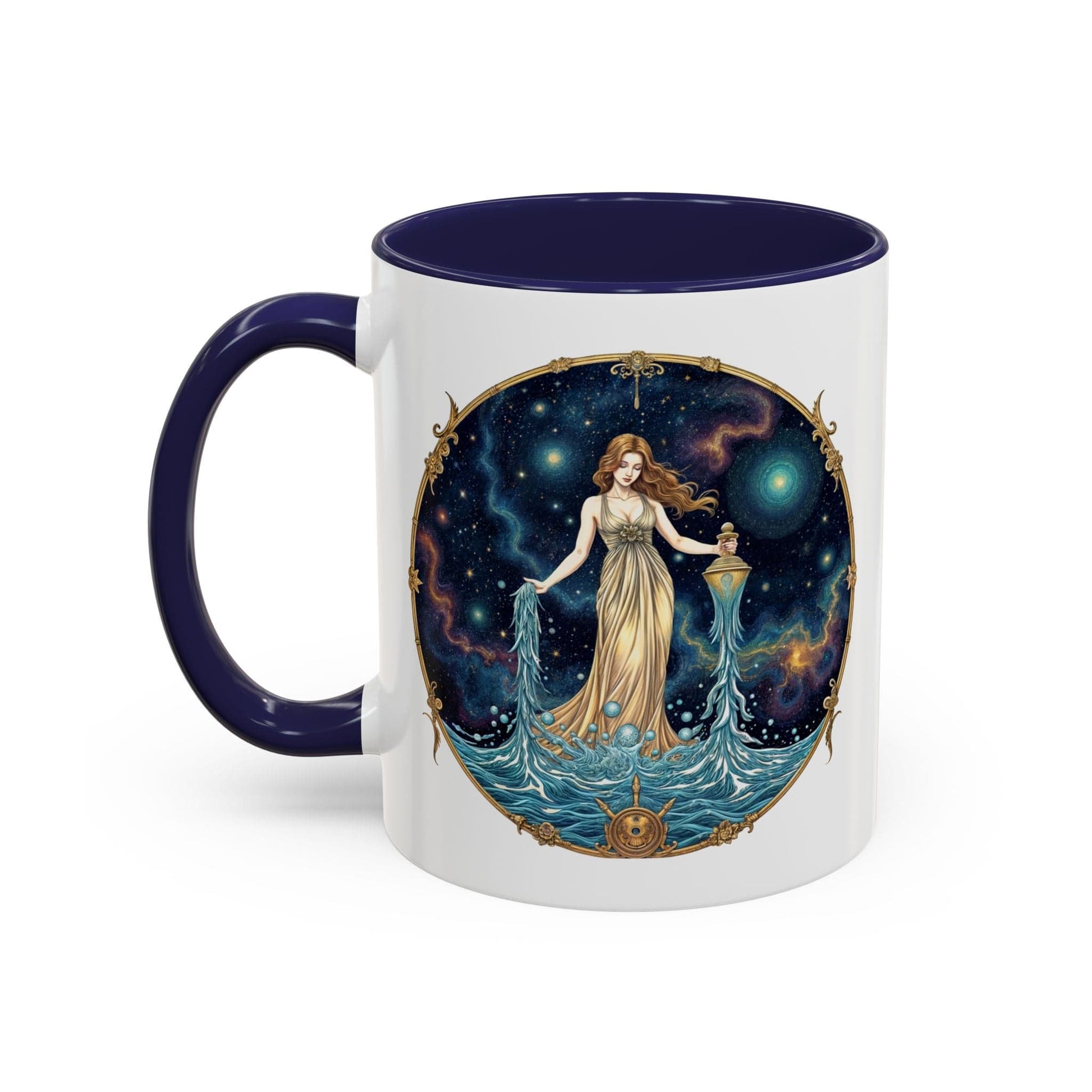 Printify Mug 11oz / Navy Aquarius Zodiac Coffee Mug with Inspirational Quote and Smart QR Code Trendy Astrology Gift Personalized Horoscope Mug for Aquarius Lovers