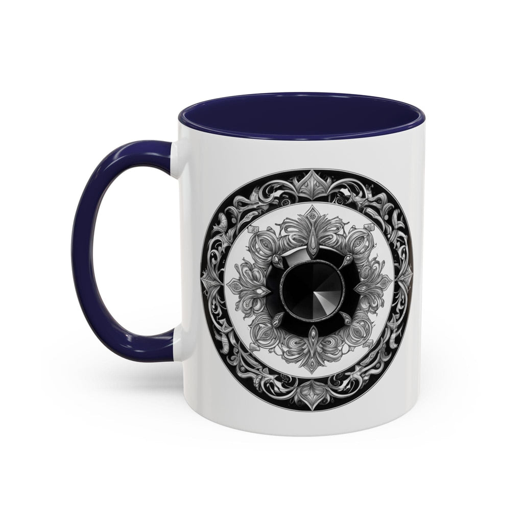 Printify Mug 11oz / Navy Black Tourmaline Gemstone Coffee Mug with Grounding Quote and QR Code Perfect Crystal Shield for Home and Office Unique Drinkware