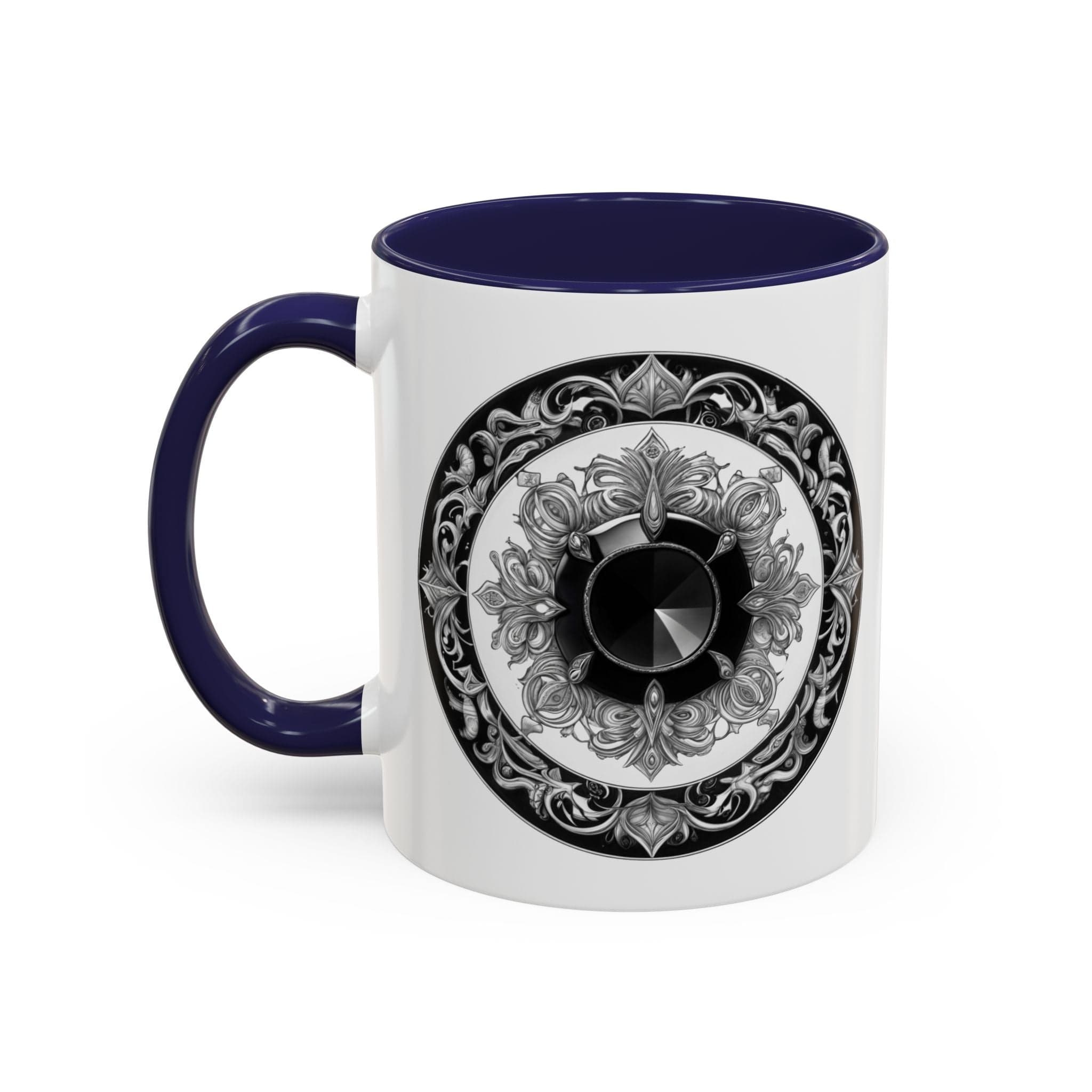 Printify Mug 11oz / Navy Black Tourmaline Gemstone Coffee Mug with Grounding Quote and QR Code Perfect Crystal Shield for Home and Office Unique Drinkware