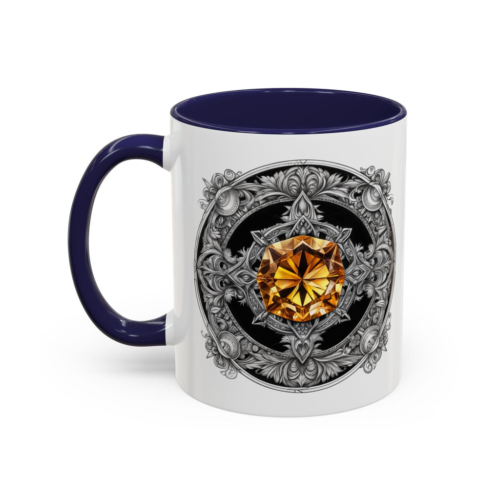 Printify Mug 11oz / Navy Citrine Crystal Coffee Mug with Positive Quote and QR Code for Motivational Video Ideal Gift for Gemstone Optimists and Dreamers
