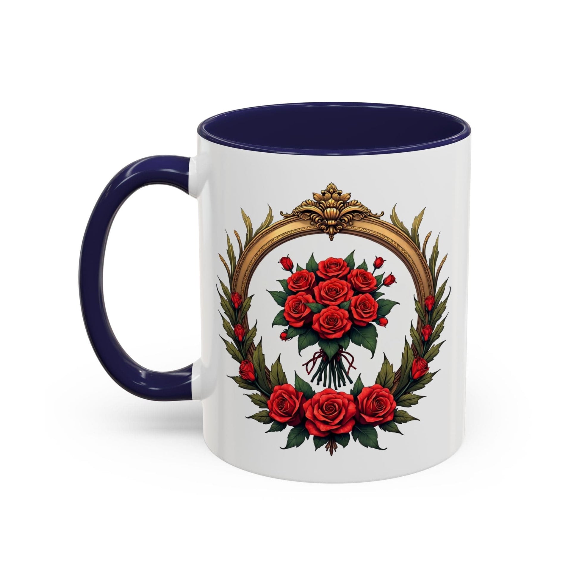 Printify Mug 11oz / Navy Floral Fantasy Mug Bright and Cheerful Gift for Loved Ones Romantic Present Celebrate Lovers Beautiful Moments QR Quote Video Keepsake