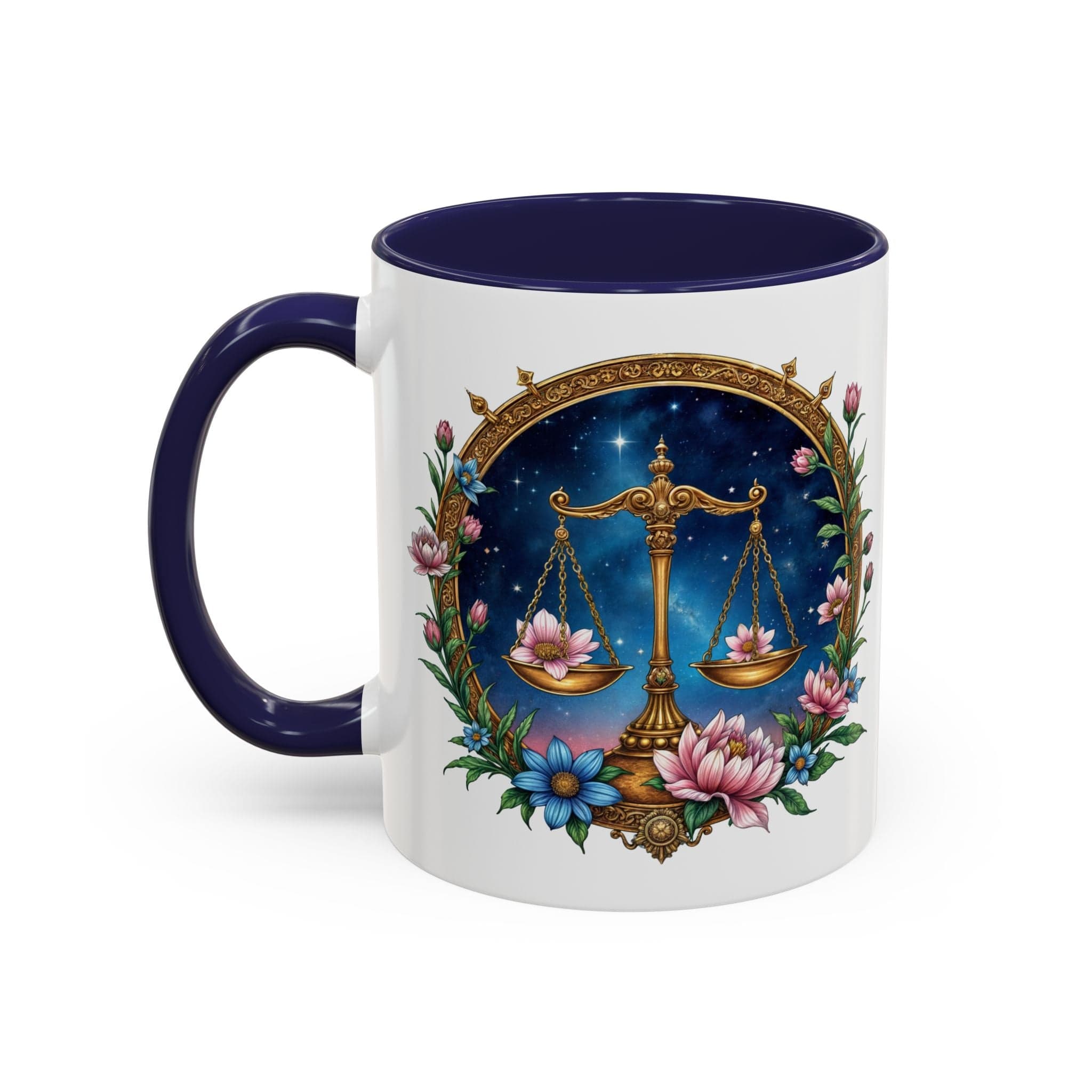 Printify Mug 11oz / Navy Libra Zodiac Coffee Mug with Inspirational Quote and Smart QR Code Balanced Astrology Gift Custom Horoscope Lovers Mug for Libra Fans