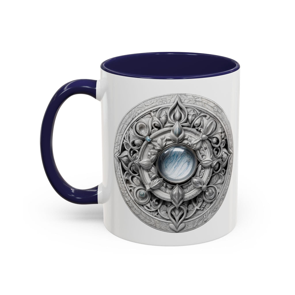Printify Mug 11oz / Navy Moonstone Gemstone Coffee Mug with Empowering Quote and QR Code Perfect for Mystics and Creative Spirits Beautiful Crystal Lovers