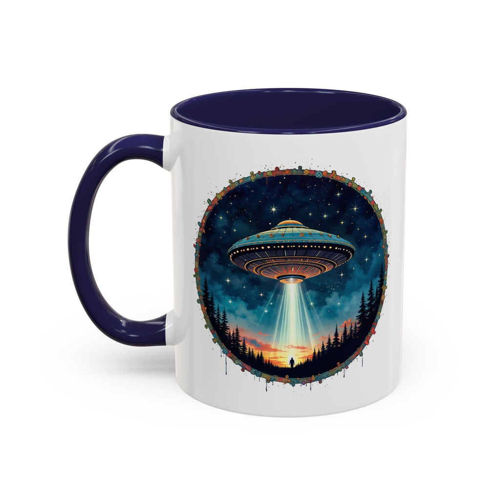 Printify Mug 11oz / Navy Mug - Aliens Are Here - UFO & Cosmic QR Code Quote Video