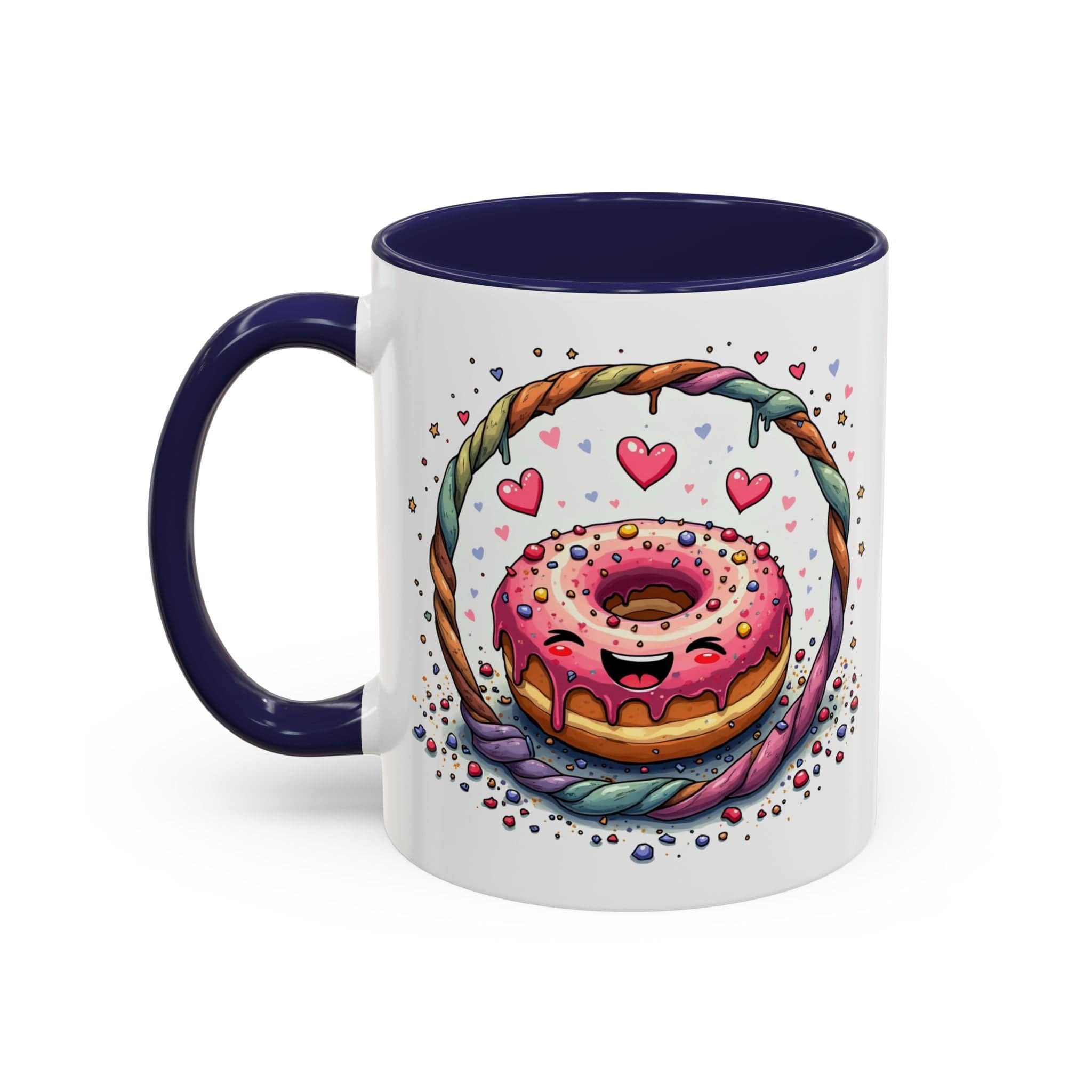 Printify Mug 11oz / Navy Mug - Donut Worry - Love & Fun Mug with QR Code Quote Video
