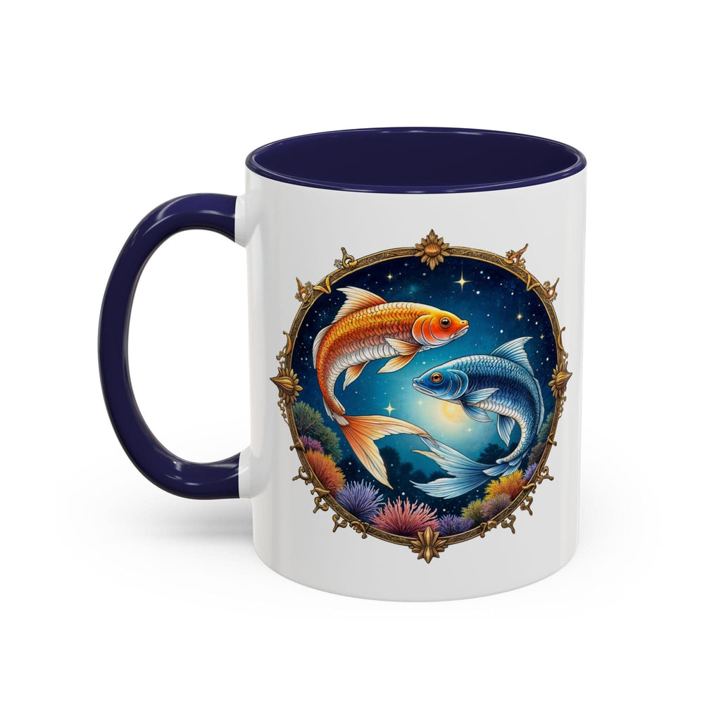 Printify Mug 11oz / Navy Pisces Zodiac Coffee Mug with Inspirational Quote and Smart QR Code Dreamy Astrology Gift Custom Horoscope Mug for Pisces Fans