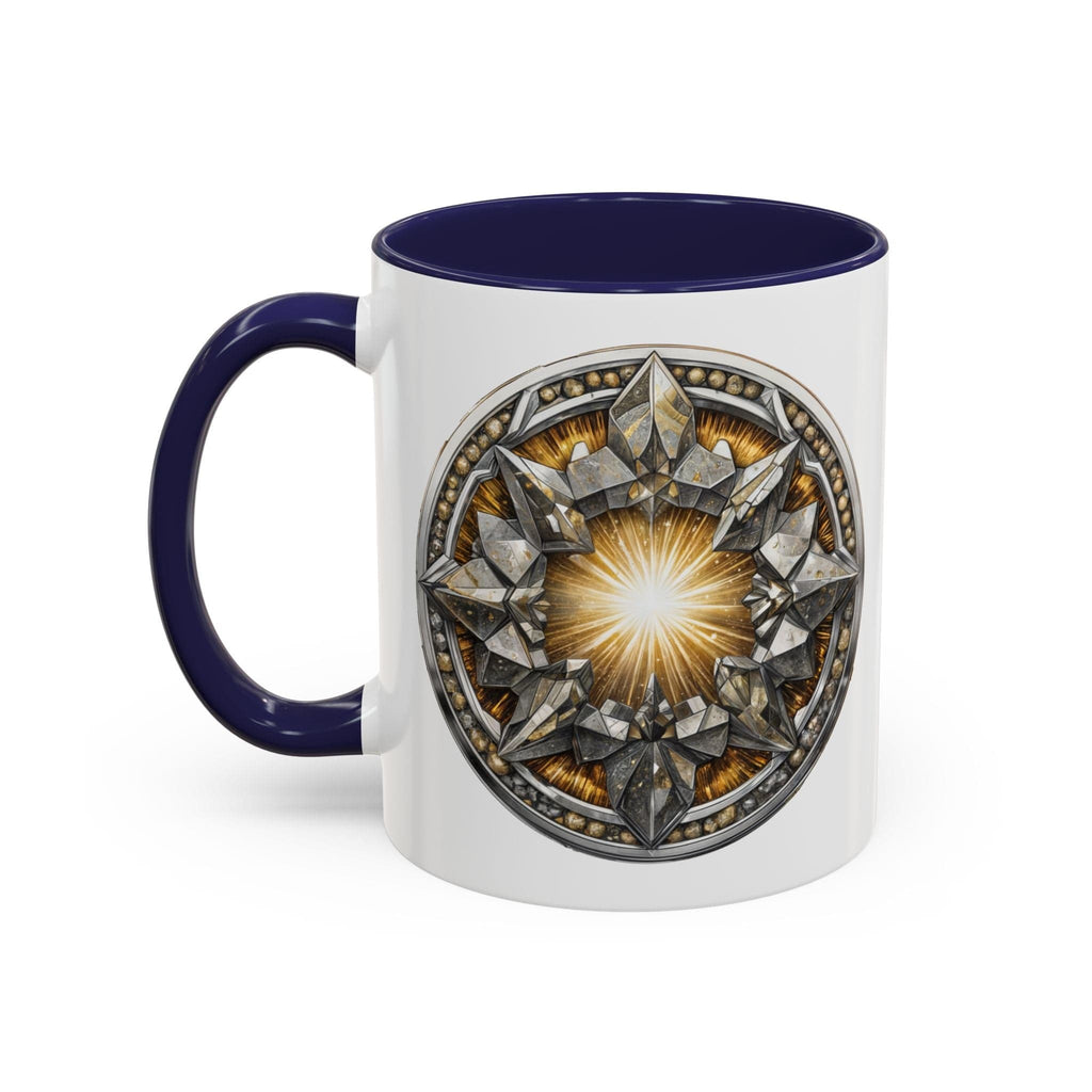 Printify Mug 11oz / Navy Pyrite Gemstone Coffee Mug with Uplifting Quote and QR Code Perfect for Achievers and Positive Vibes Enthusiasts Crystal Lovers