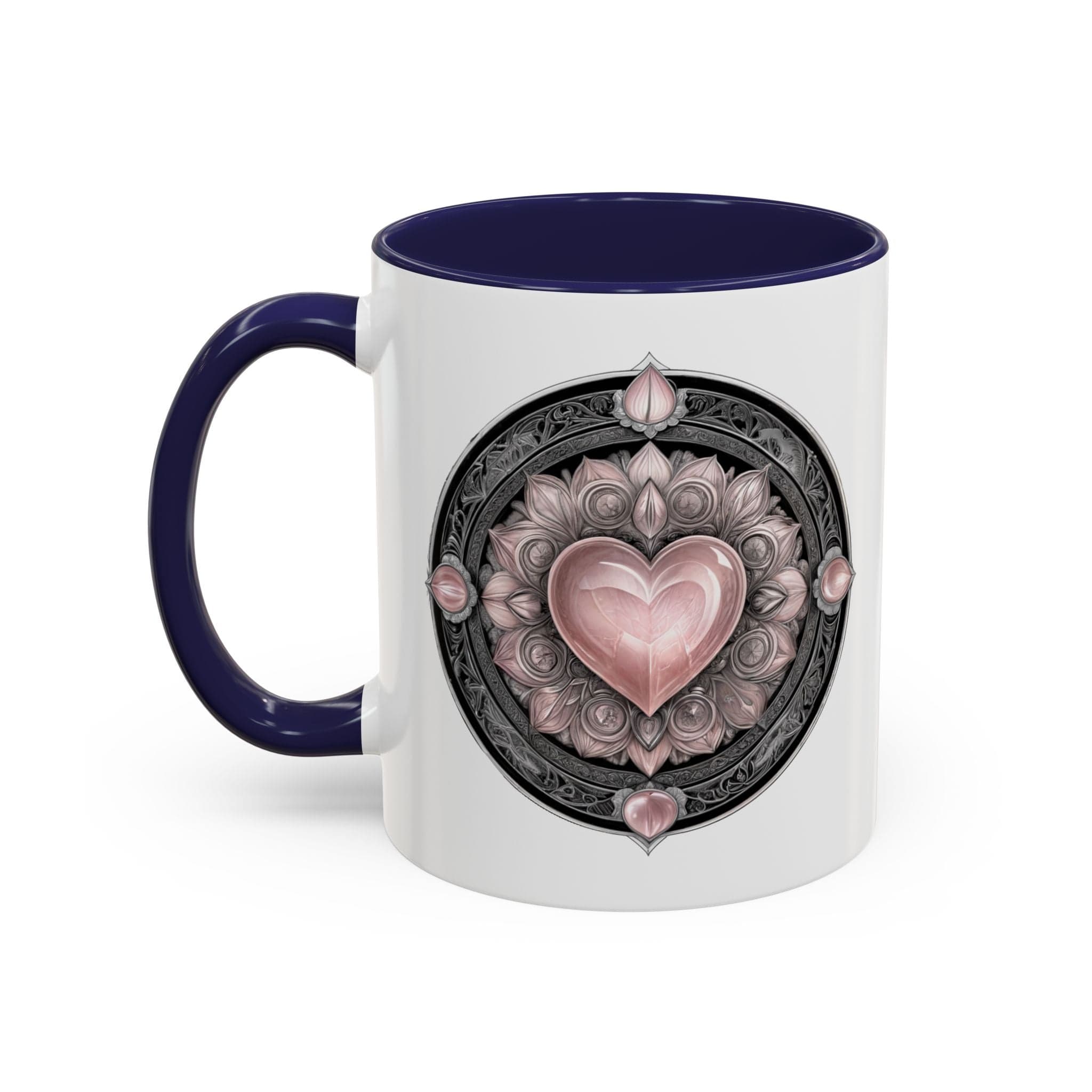 Printify Mug 11oz / Navy Rose Quartz Love Crystal Coffee Mug with Heartwarming Quote and QR Code Beautiful Gemstone Gift for Valentines Day or Mothers Day