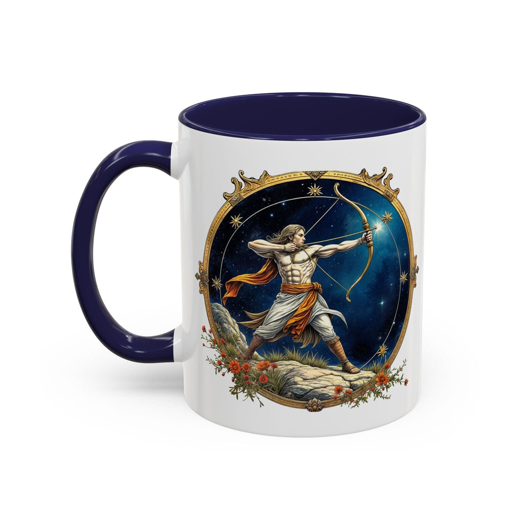 Printify Mug 11oz / Navy Sagittarius Zodiac Coffee Mug with Inspirational Quote and Smart QR Code Adventurous Astrology Gift Horoscope Mug for Sagittarius Fans
