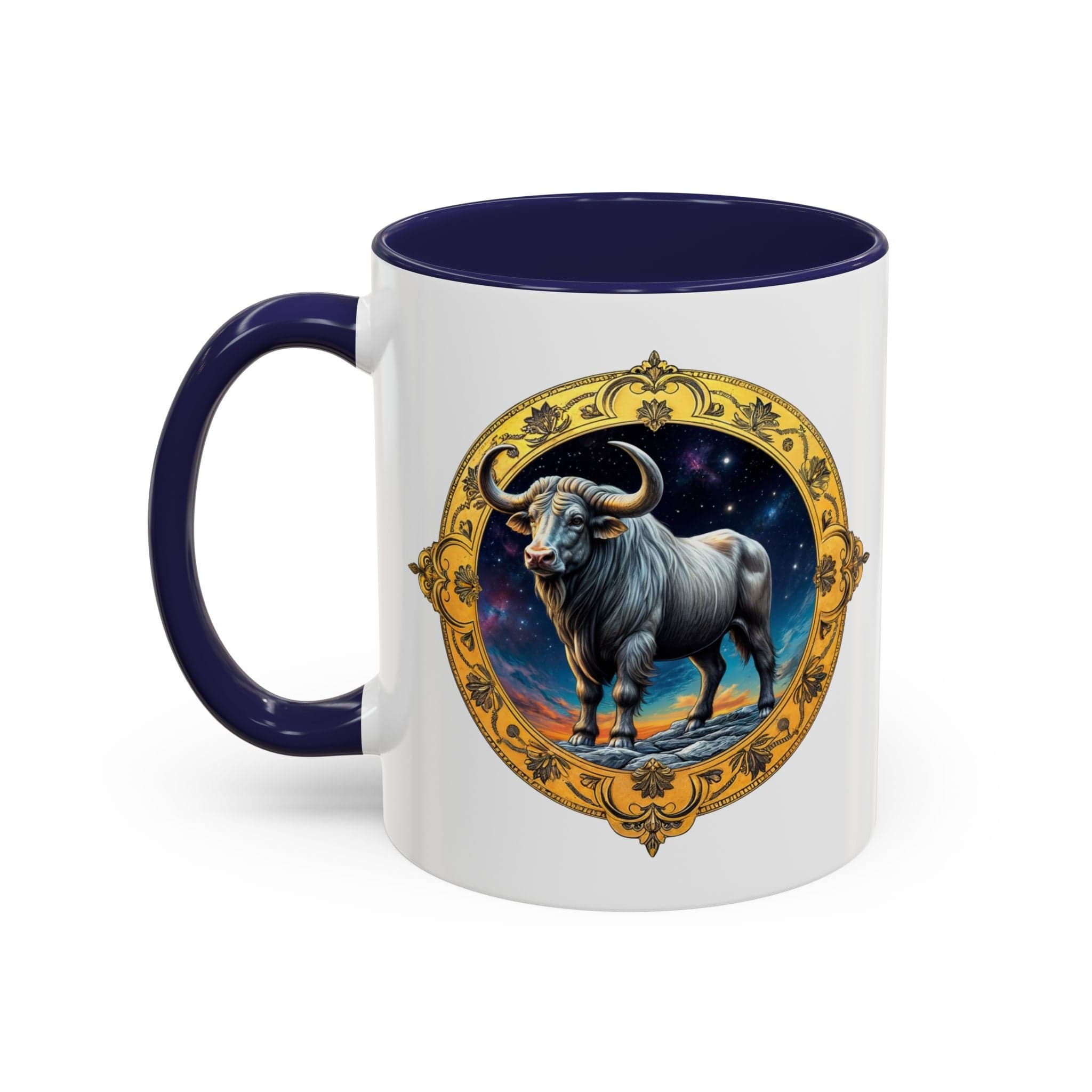 Printify Mug 11oz / Navy Taurus Zodiac Coffee Mug with Inspirational Quote and Smart QR Code Charming Astrology Gift Custom Horoscope Mug for Taurus Fans