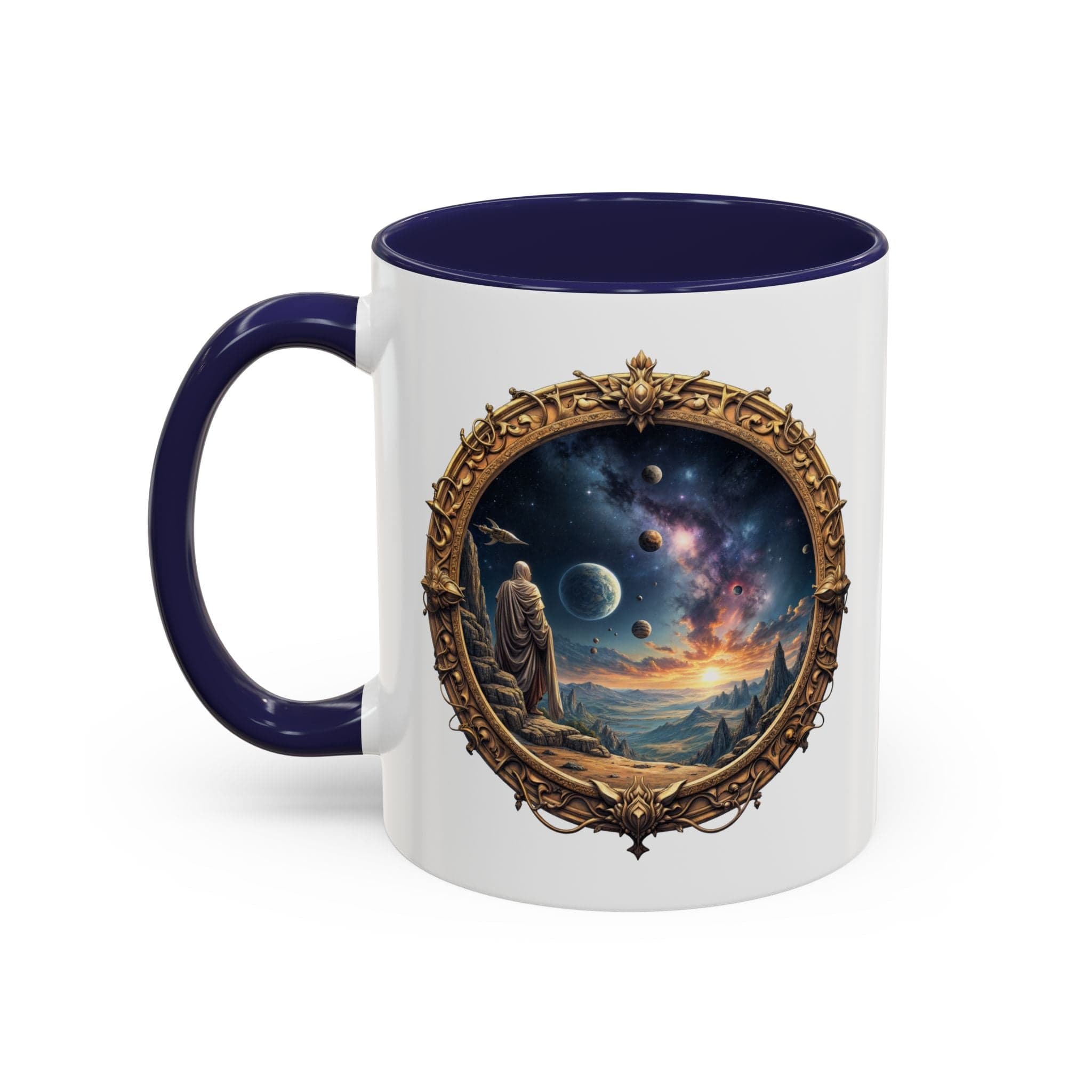Printify Mug 11oz / Navy UFO Coffee Mug with Earth Pizza Quote for Space Enthusiasts - Who Love Unique Gift Funny Intergalactic Space Humor QR Code Quote Video